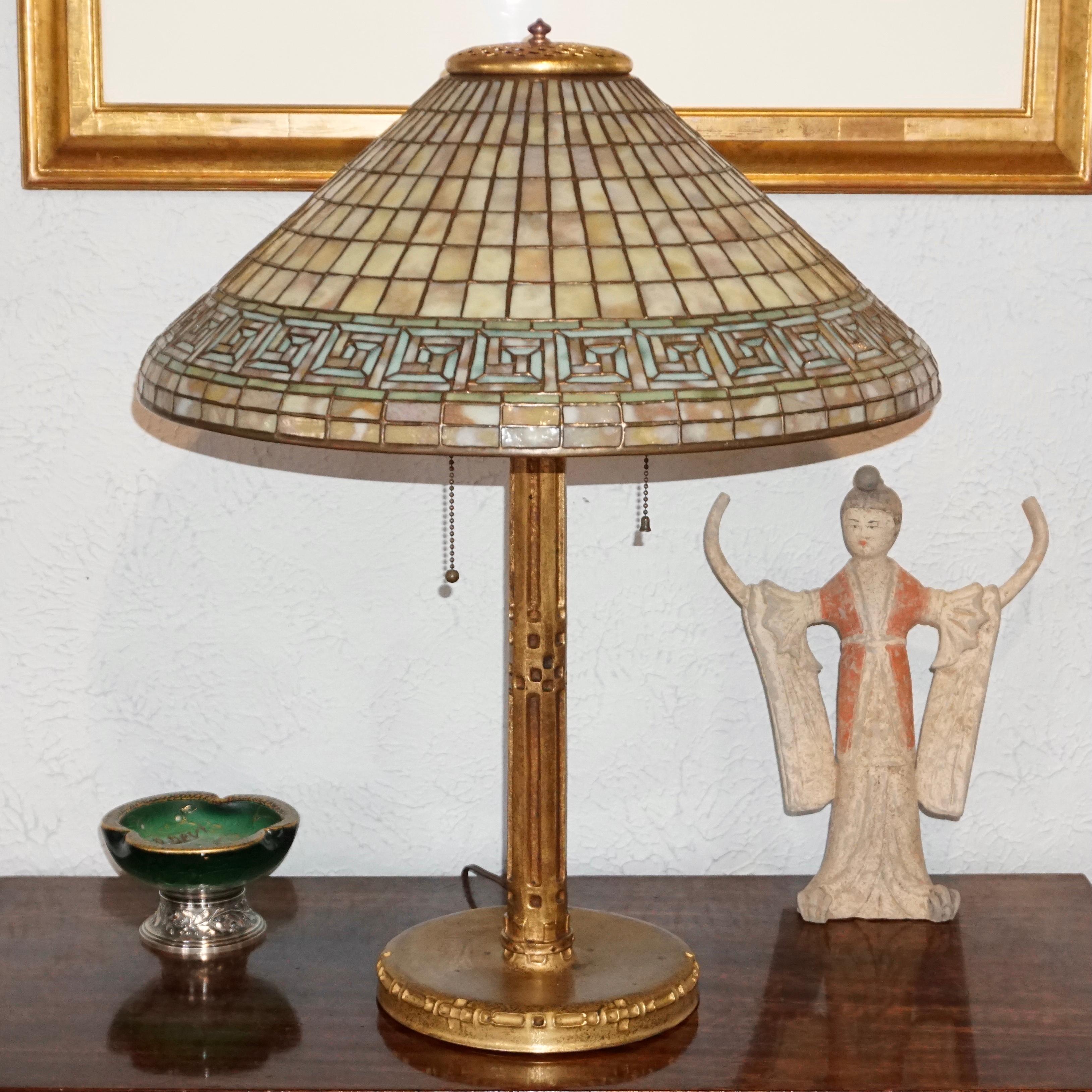 Bronze Tiffany Studios Greek Key Table Lamp