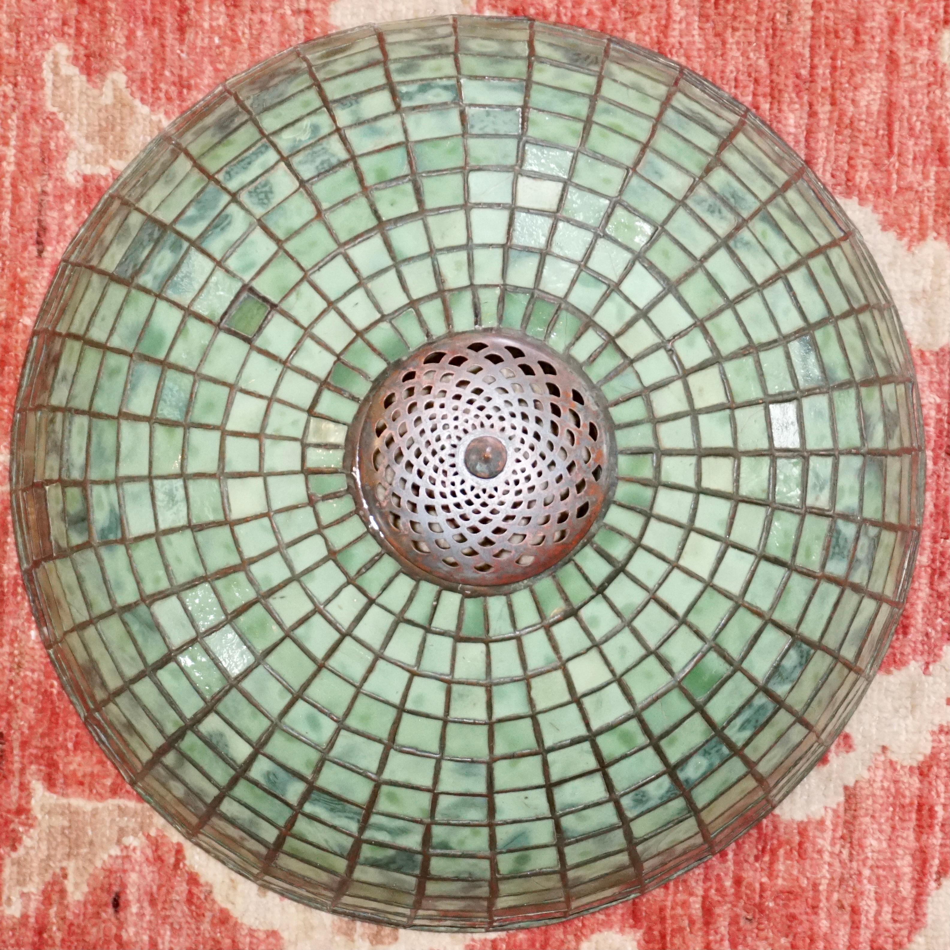 Art Nouveau Tiffany Studios Green “Geometric” Table Lamp