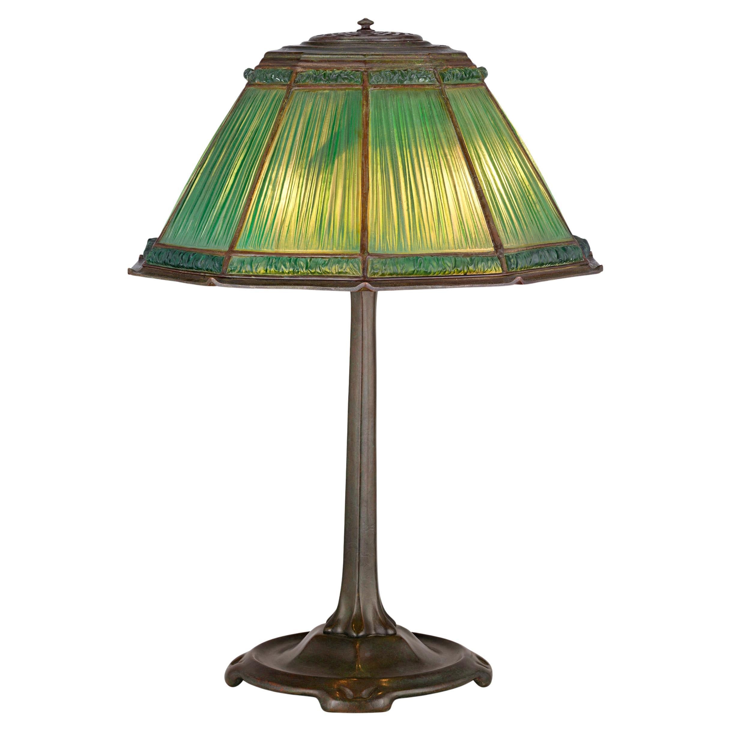 Tiffany Studios Green Linenfold Lamp