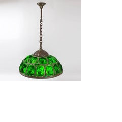 Tiffany Studios Green Opalescent "Turtleback" Tile Chandelier