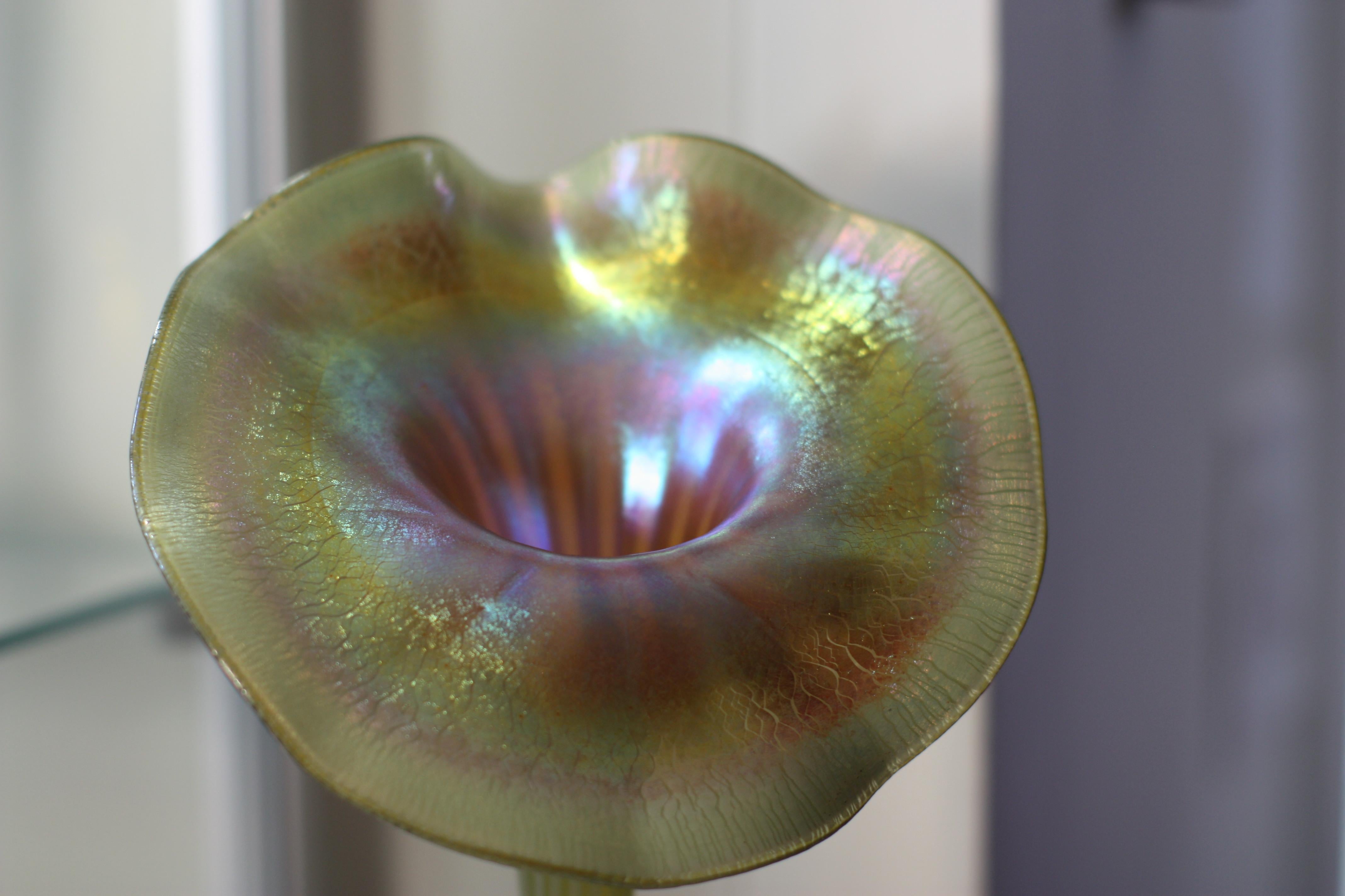Vase en verre Tiffany Studios en forme de fleur en favrile « Jack-in-the-pulpit » Bon état - En vente à West Palm Beach, FL