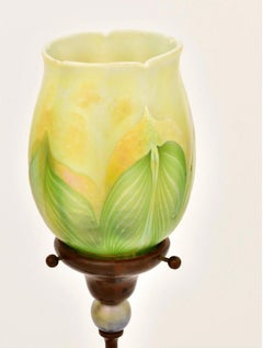 Tiffany Studios "Jeweled" Candlestick / Pulled Feather Favrile Shade