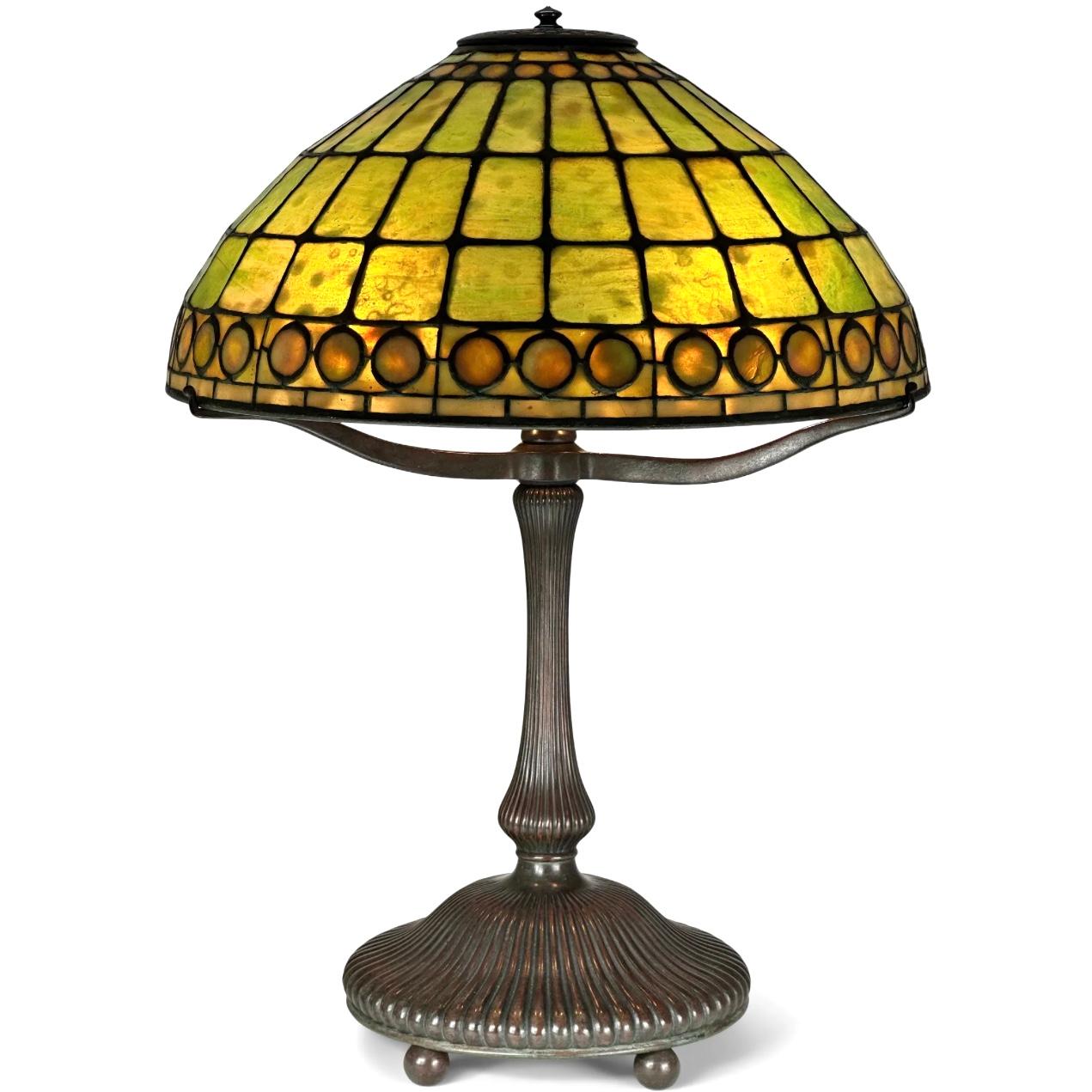 Art Nouveau Tiffany Studios Jeweled Colonial Table Lamp For Sale