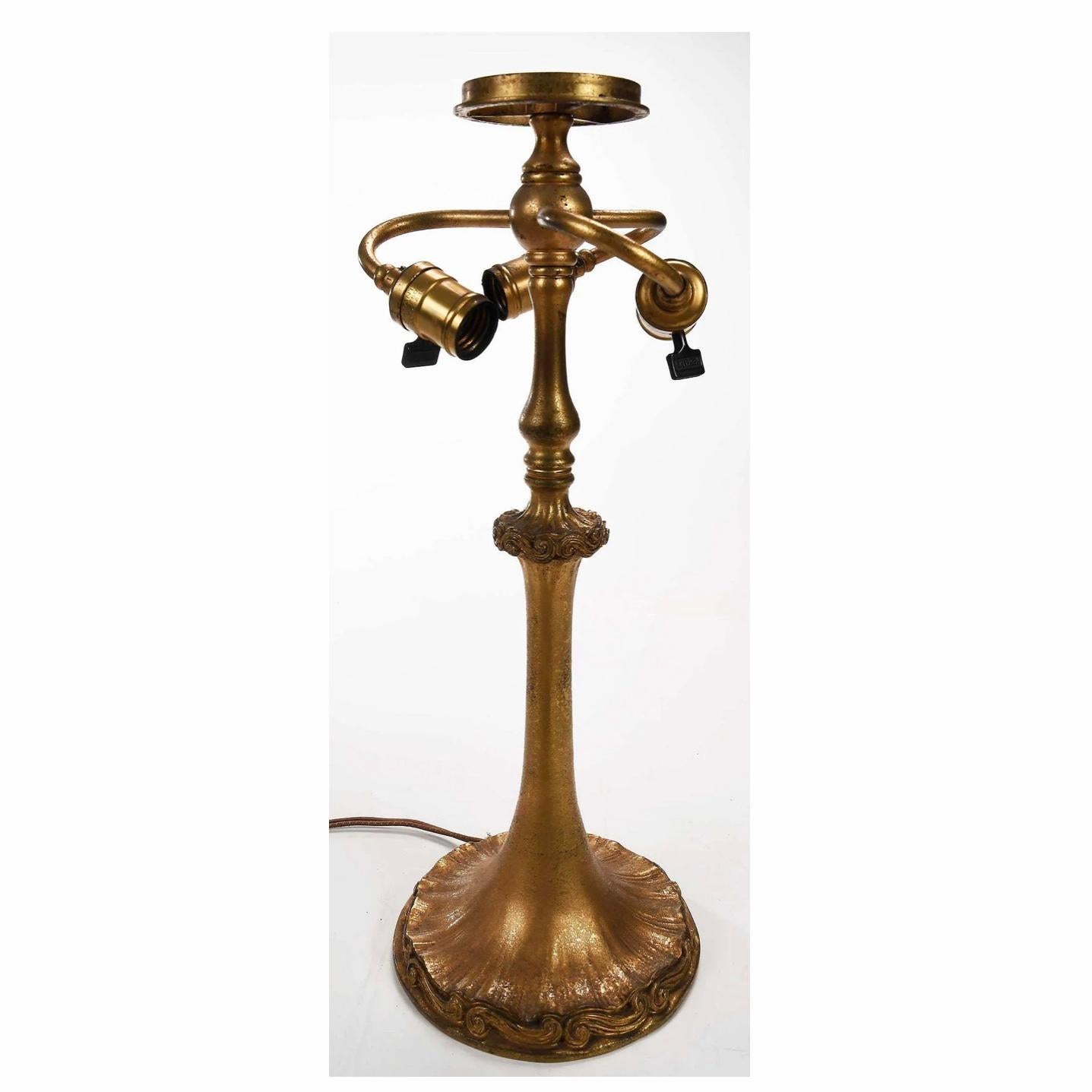 Bronze Tiffany Studios Jeweled Feather Table Lamp. For Sale