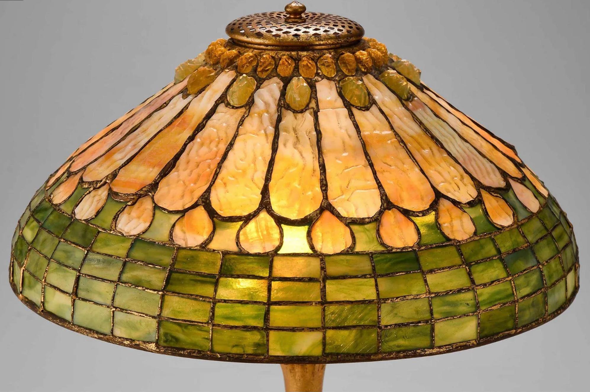 Art Nouveau Tiffany Studios Jeweled Feather Table Lamp. For Sale