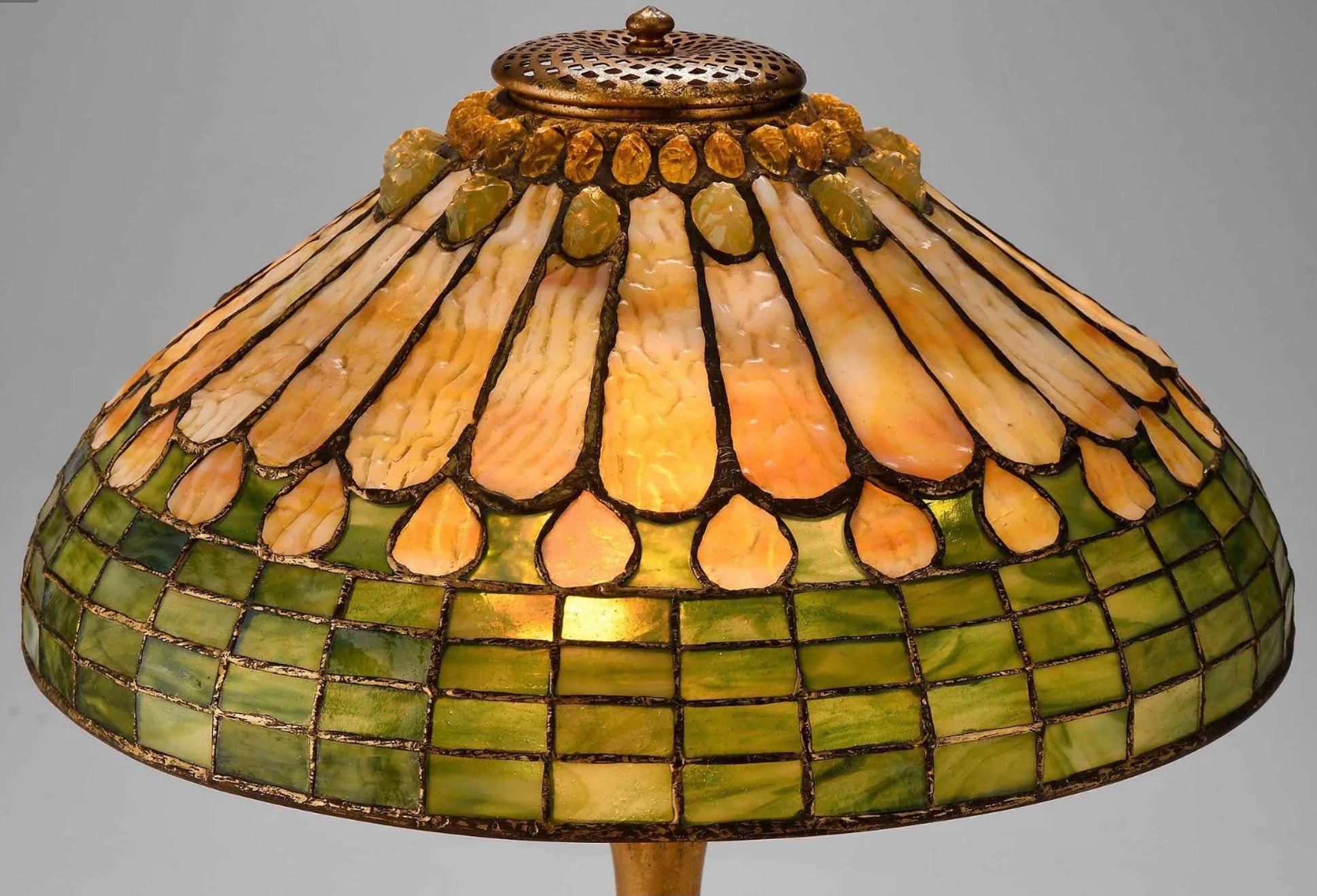 American Tiffany Studios Jeweled Feather Table Lamp. For Sale