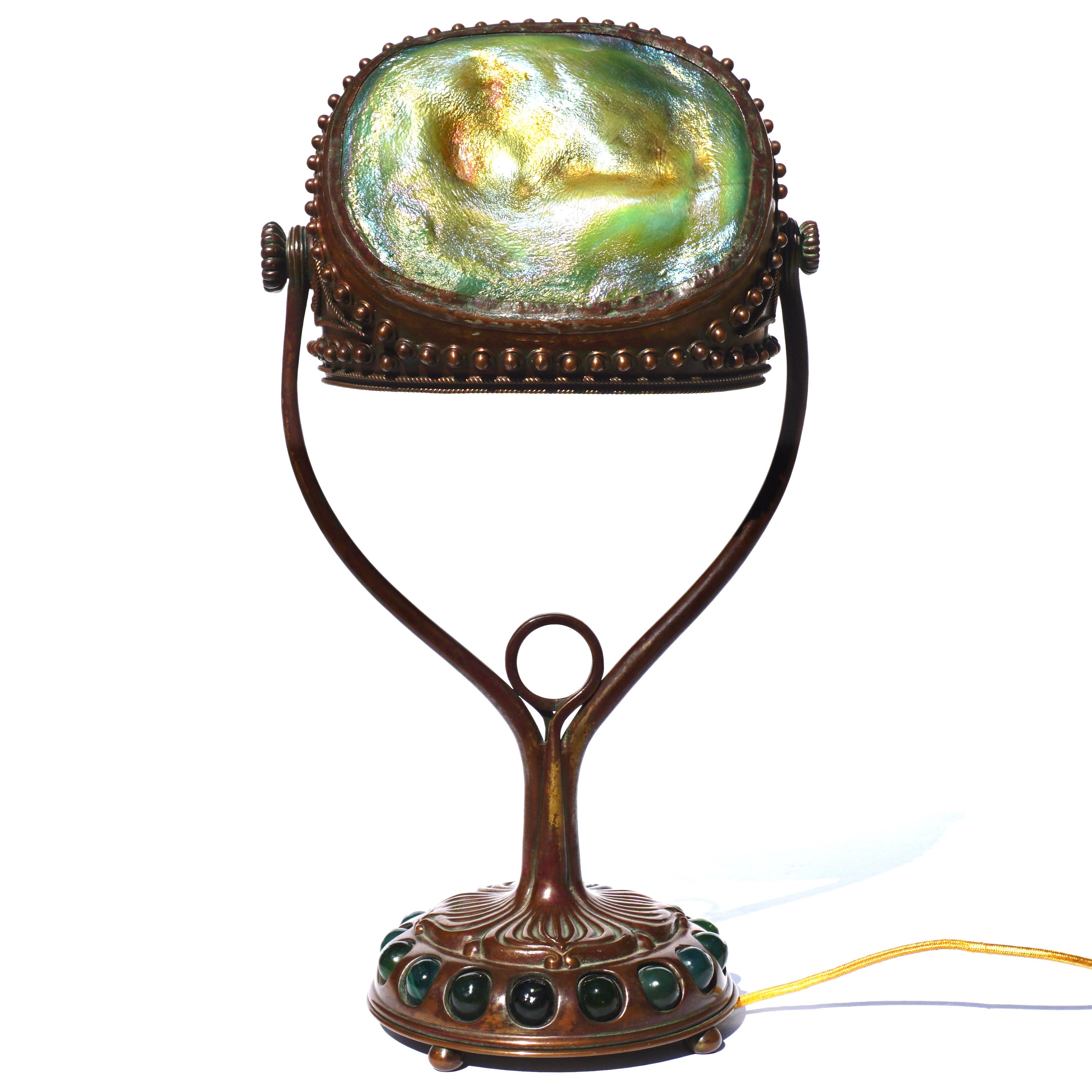 Art Nouveau Tiffany Studios Jeweled Turtle Back Table Lamp