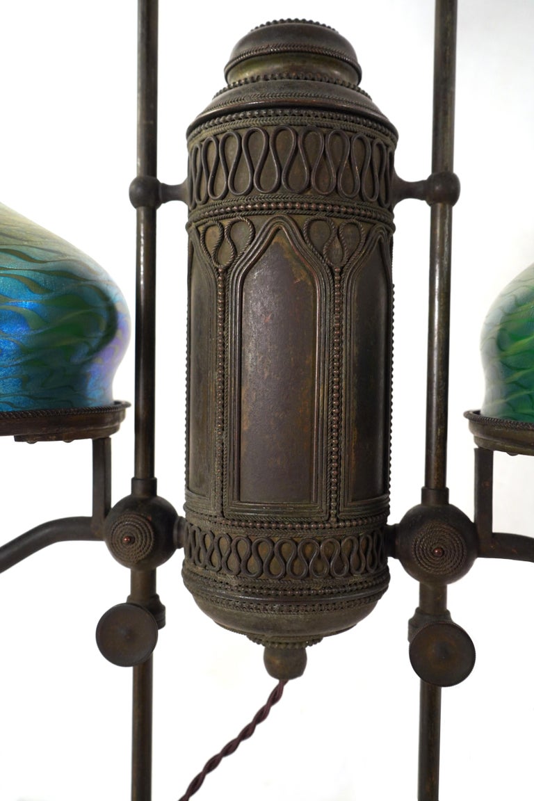 Tiffany Studios Lamp Base with Favrille Shades In Good Condition For Sale In Salt Lake City, UT
