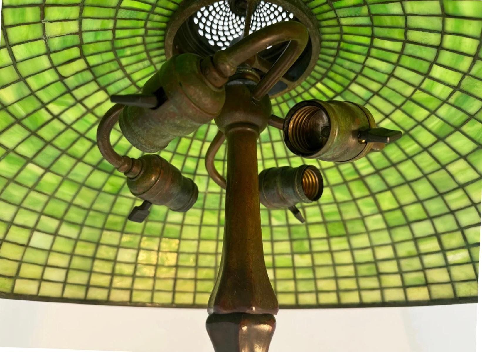 American Tiffany Studios Large Green Geometric table Lamp