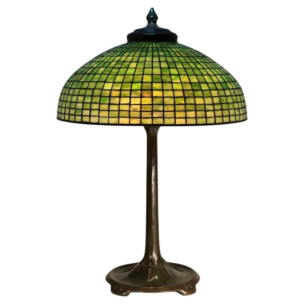 Tiffany Studios Large Green Geometric table Lamp For Sale