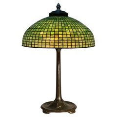 Antique Tiffany Studios Large Green Geometric table Lamp