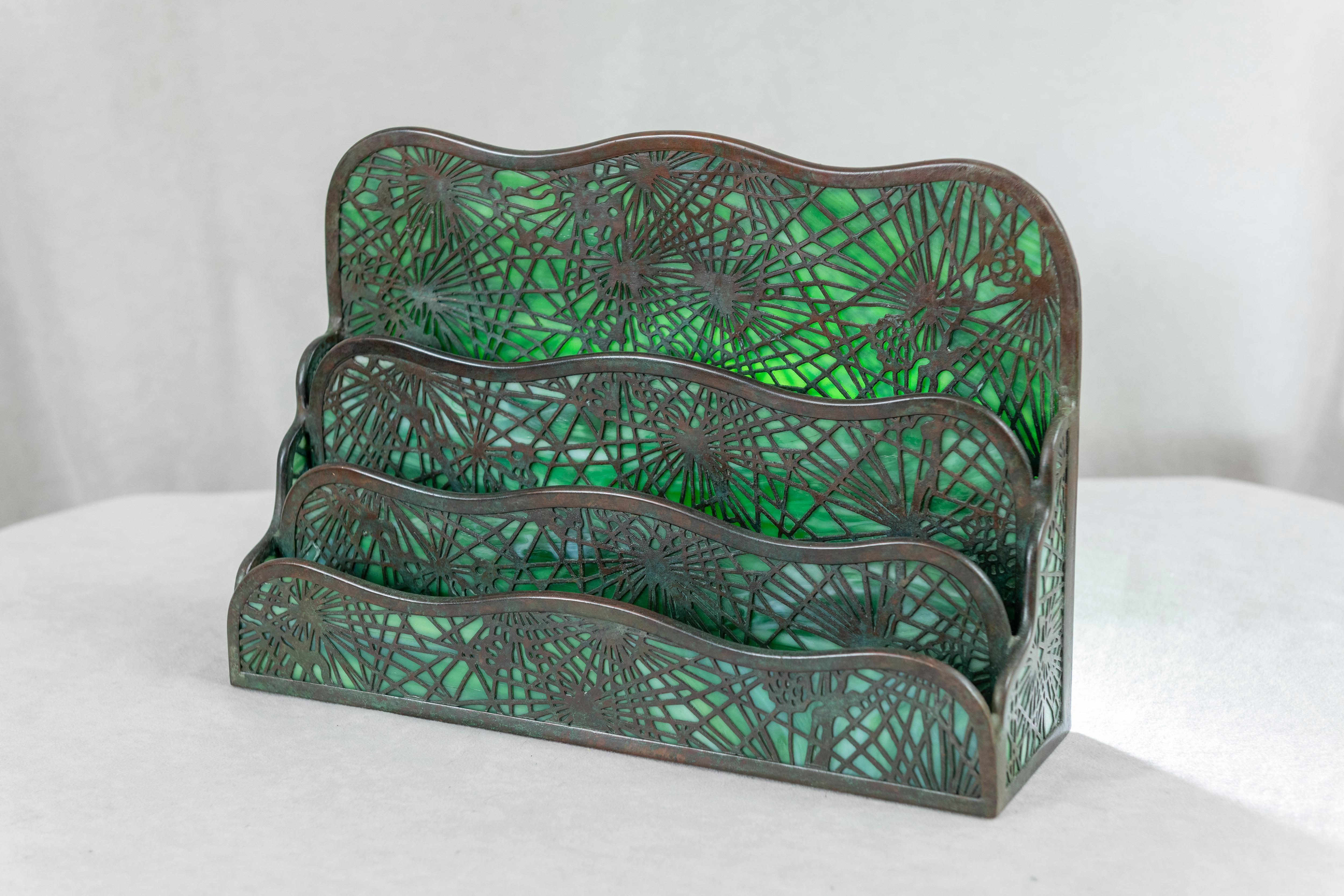 Art Nouveau Tiffany Studios Large Letter Rack, Pine Needle Pattern, ca. 1905