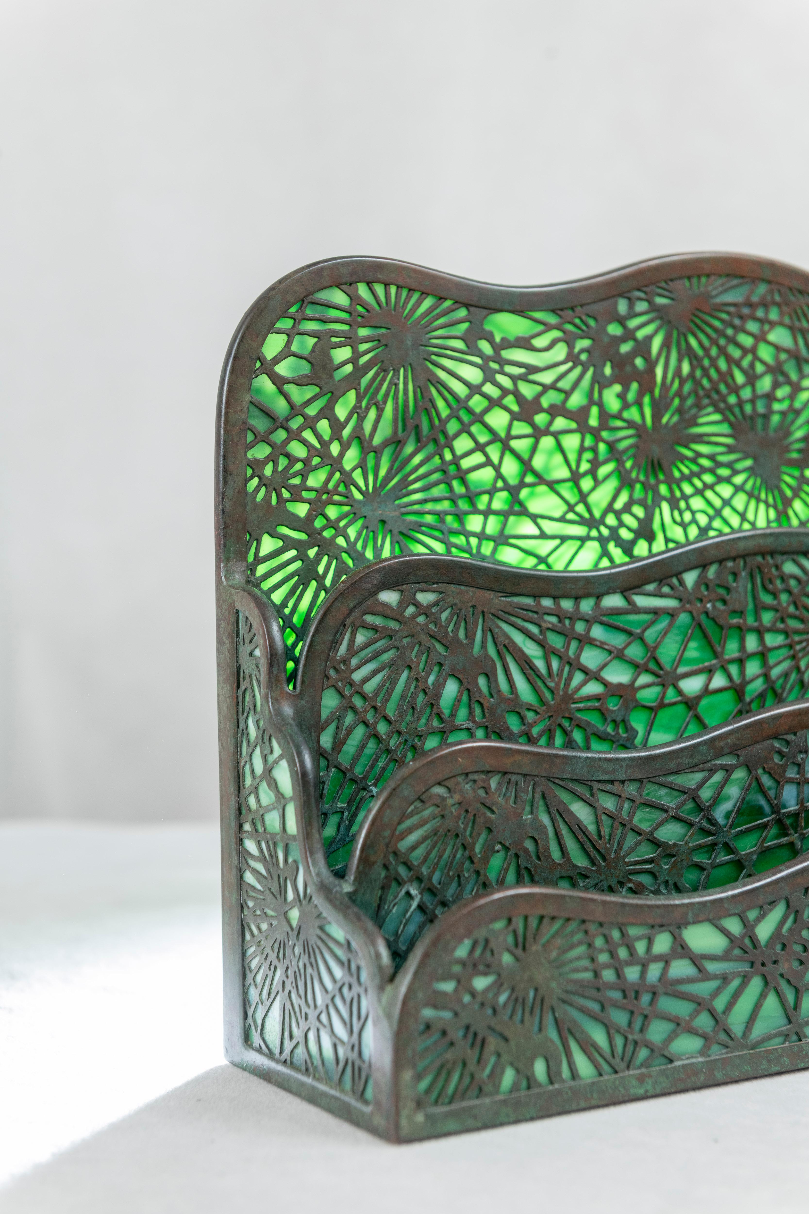 Hand-Crafted Tiffany Studios Large Letter Rack, Pine Needle Pattern, ca. 1905