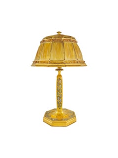 Tiffany Studios Leaded Glass and Bronze Abalone Pattern Linenfold Desk Lamp