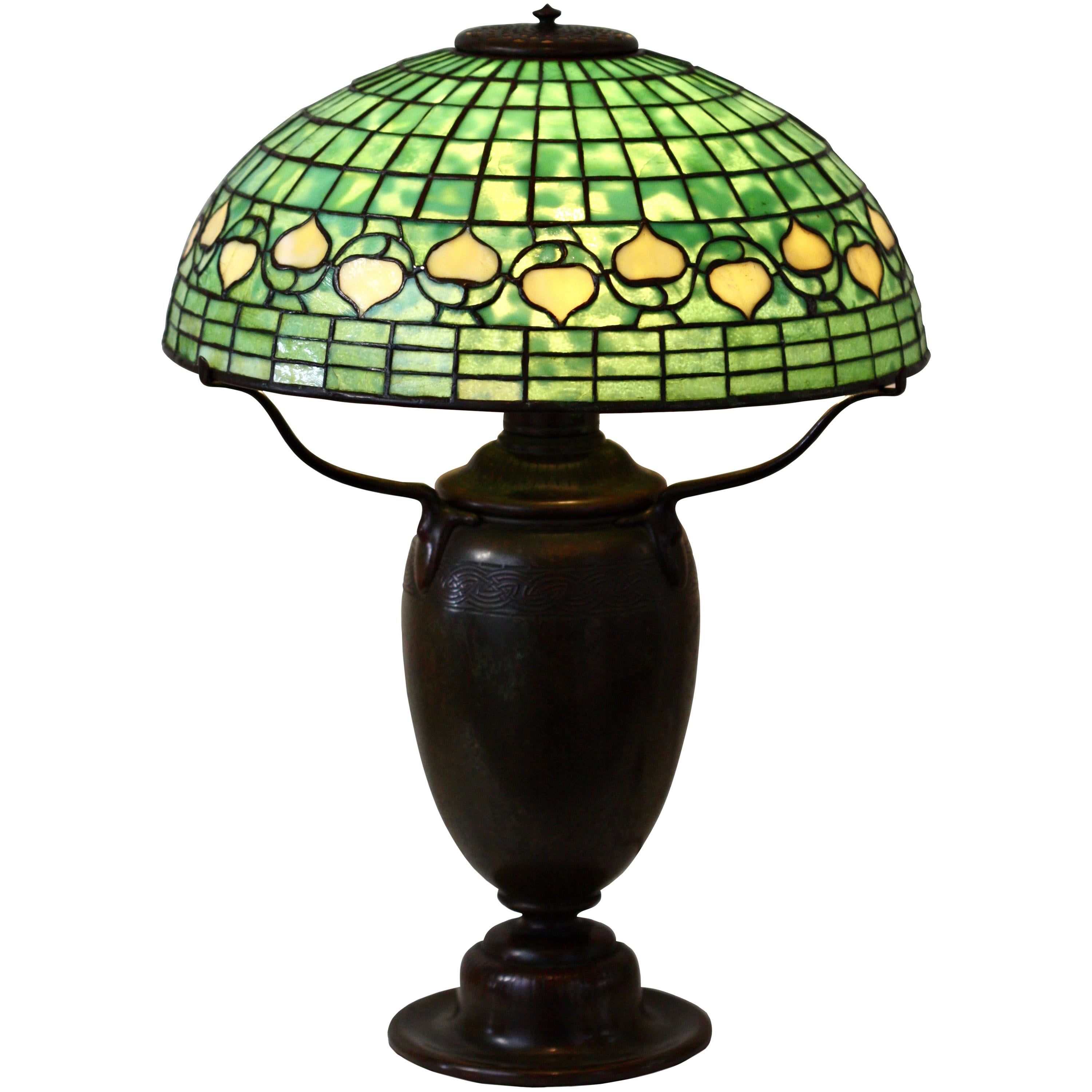 Tiffany Studios Leaded Glass Patinated Bronze "Vine Border" Table Lamp