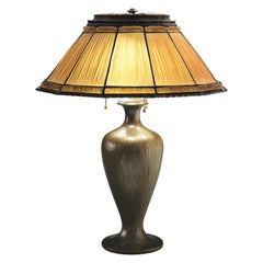 Antique Tiffany Studios Linenfold and Gilt Bronze Table Lamp