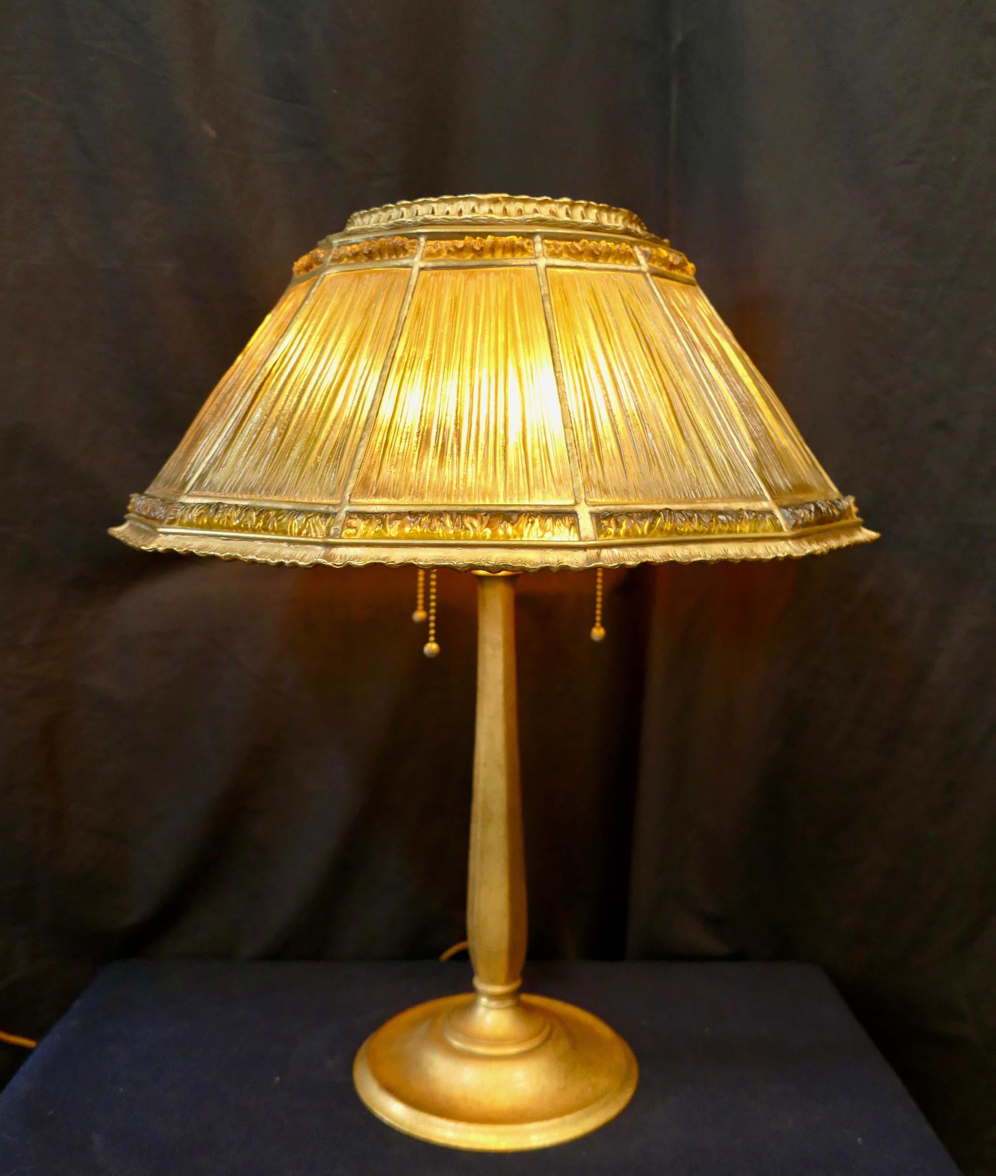 Bronze Tiffany Studios Linenfold Lamp