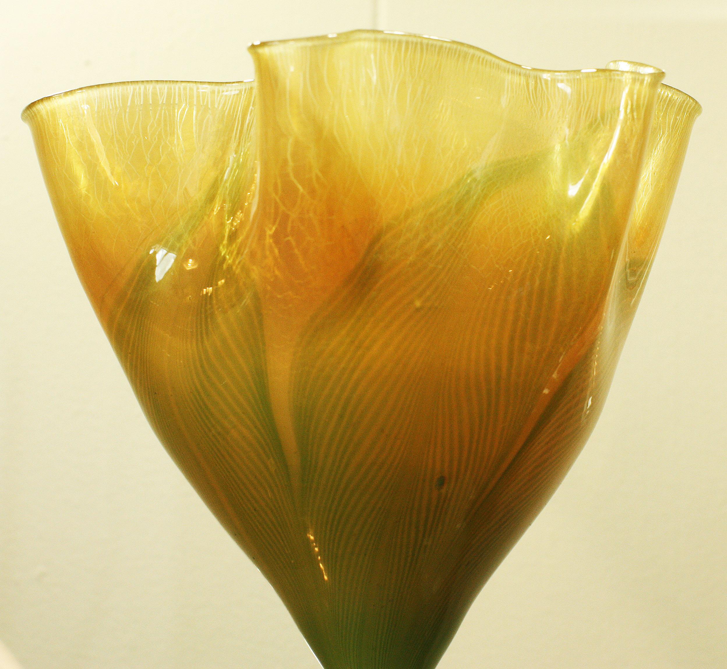 Art Glass Tiffany Studios Monumental Floriform Favrile Glass Vase Engraved L.C.T. T1227