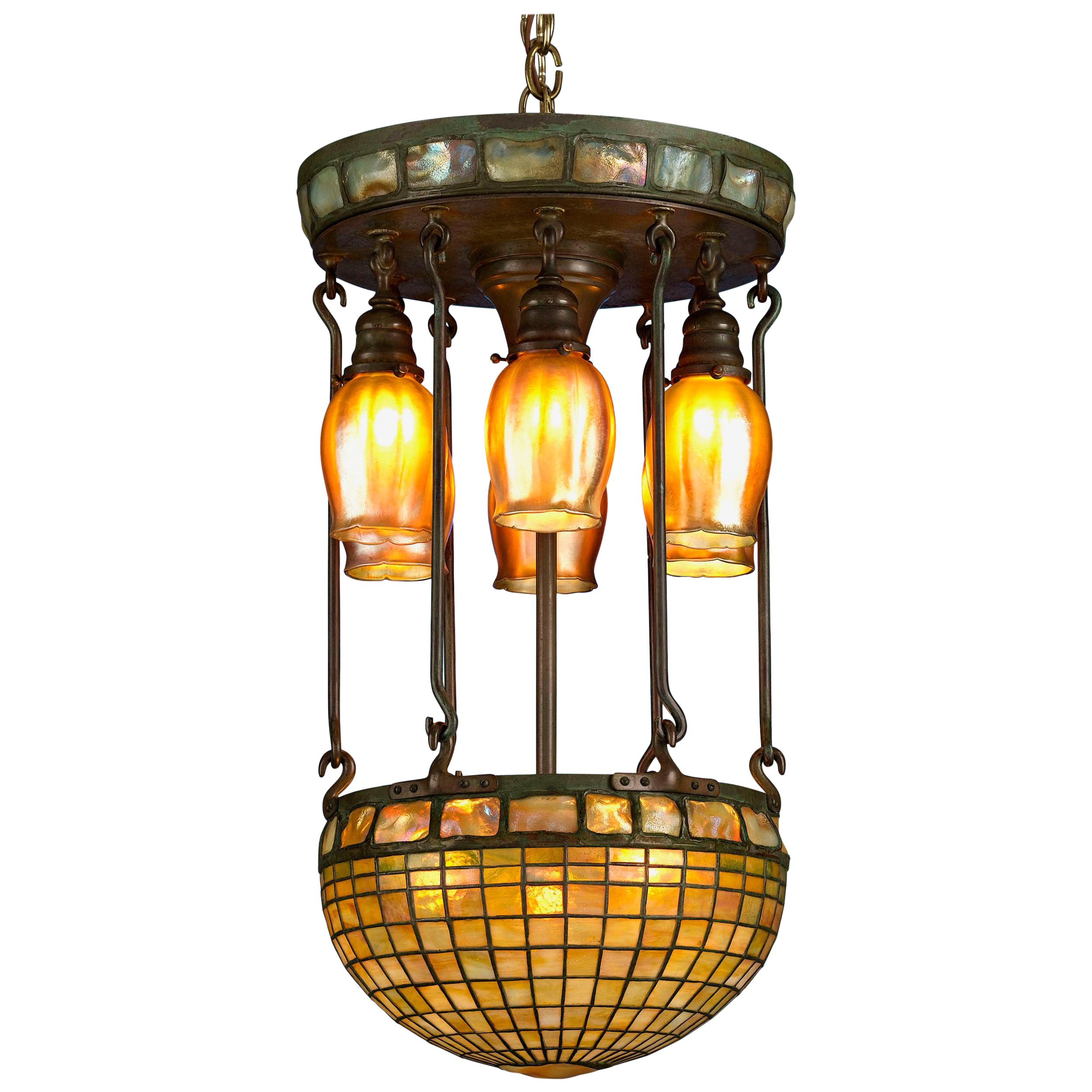 Tiffany Studios Moresque Turtleback Tile Chandelier