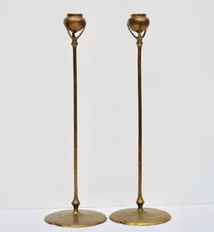 Tiffany Studios New York 1213 Gilt Bronze Candlesticks