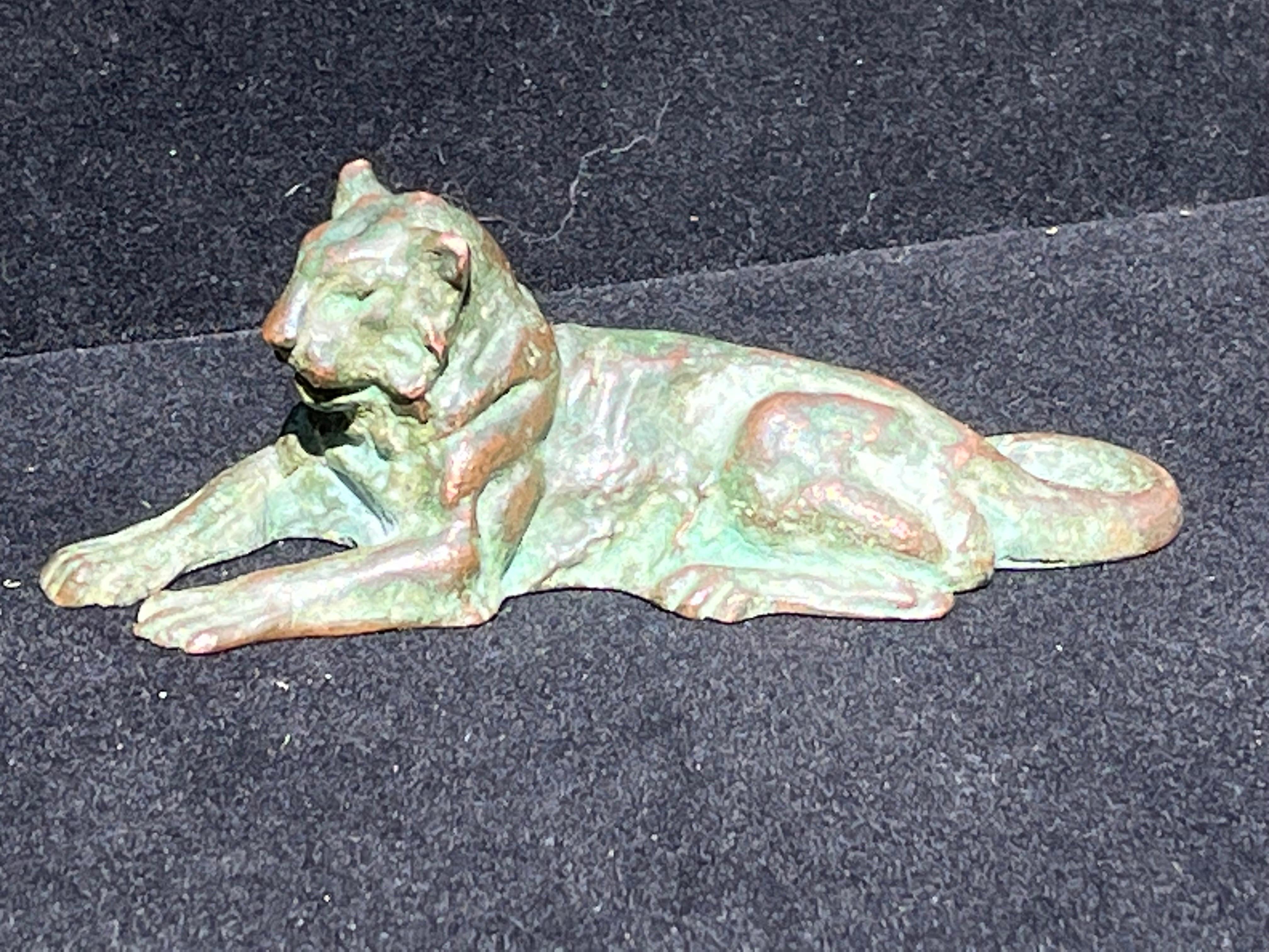 20th Century Tiffany Studios New York 1920s Bronze Lion Paperweight Desk Accessory Sculpture