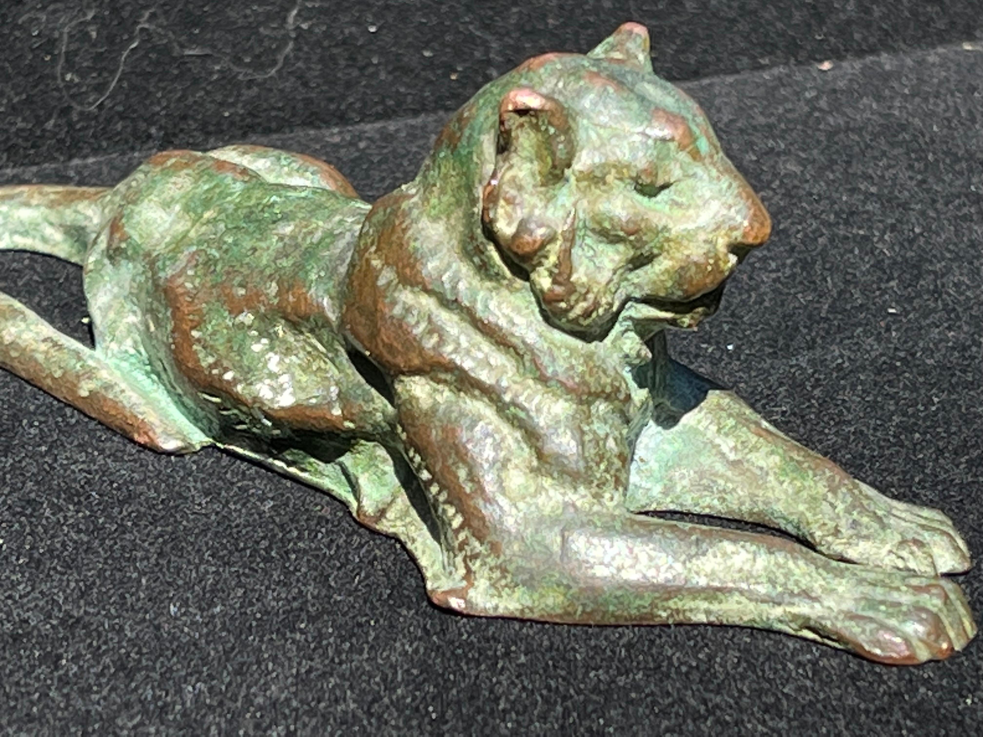 Tiffany Studios New York 1920s Bronze Lion Paperweight Desk Accessory Sculpture 3