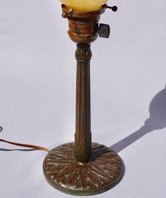 Tiffany Studios New York 626 Bronze and Favrile Feather Pulled Lamp