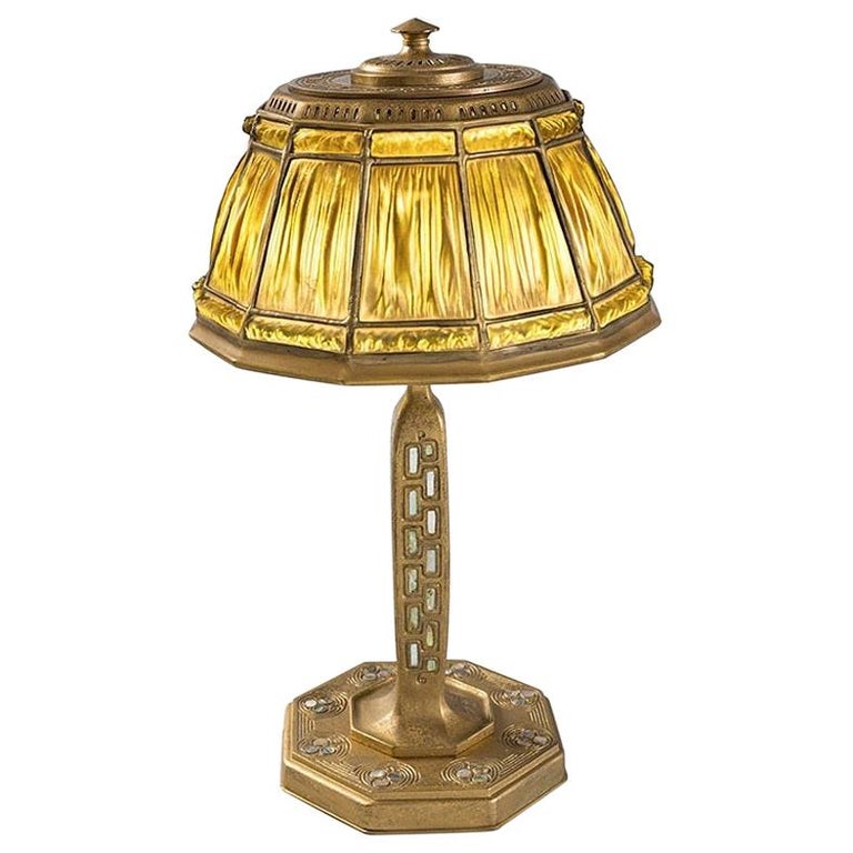 Tiffany Studios New York Abalone Linenfold Desk Lamp For Sale At