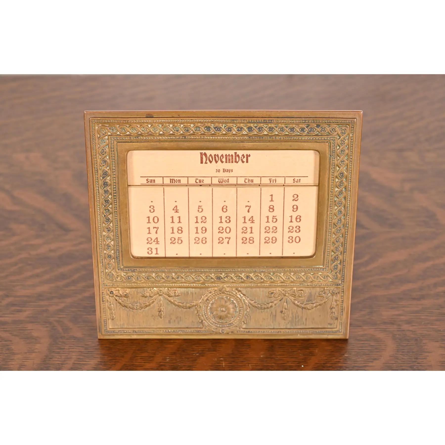 Arts and Crafts Tiffany Studios New York Adam Bronze Doré Desk Calendar Frame or Picture Frame For Sale