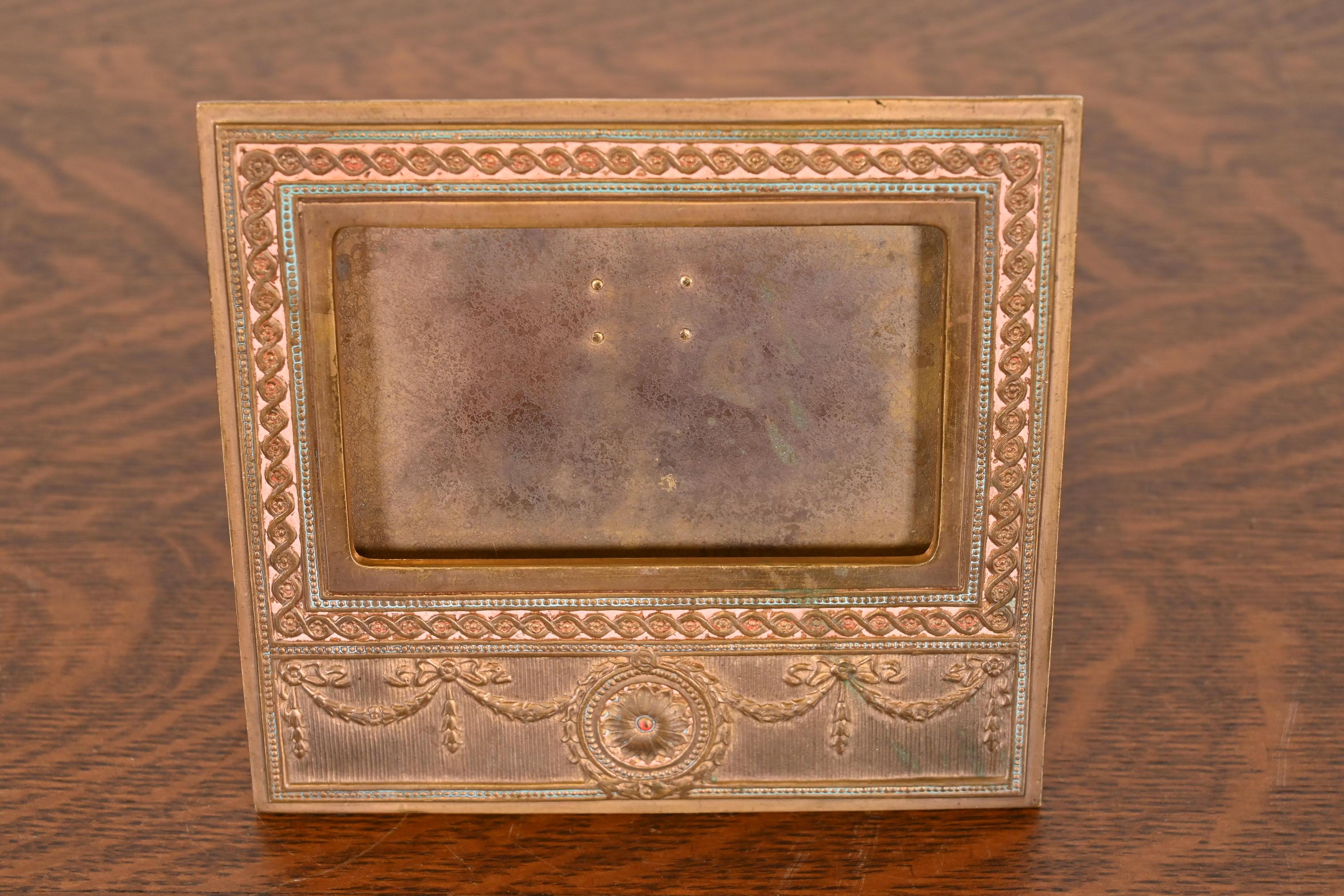 Arts and Crafts Tiffany Studios New York Adam Bronze Doré Desk Calendar Frame or Picture Frame For Sale