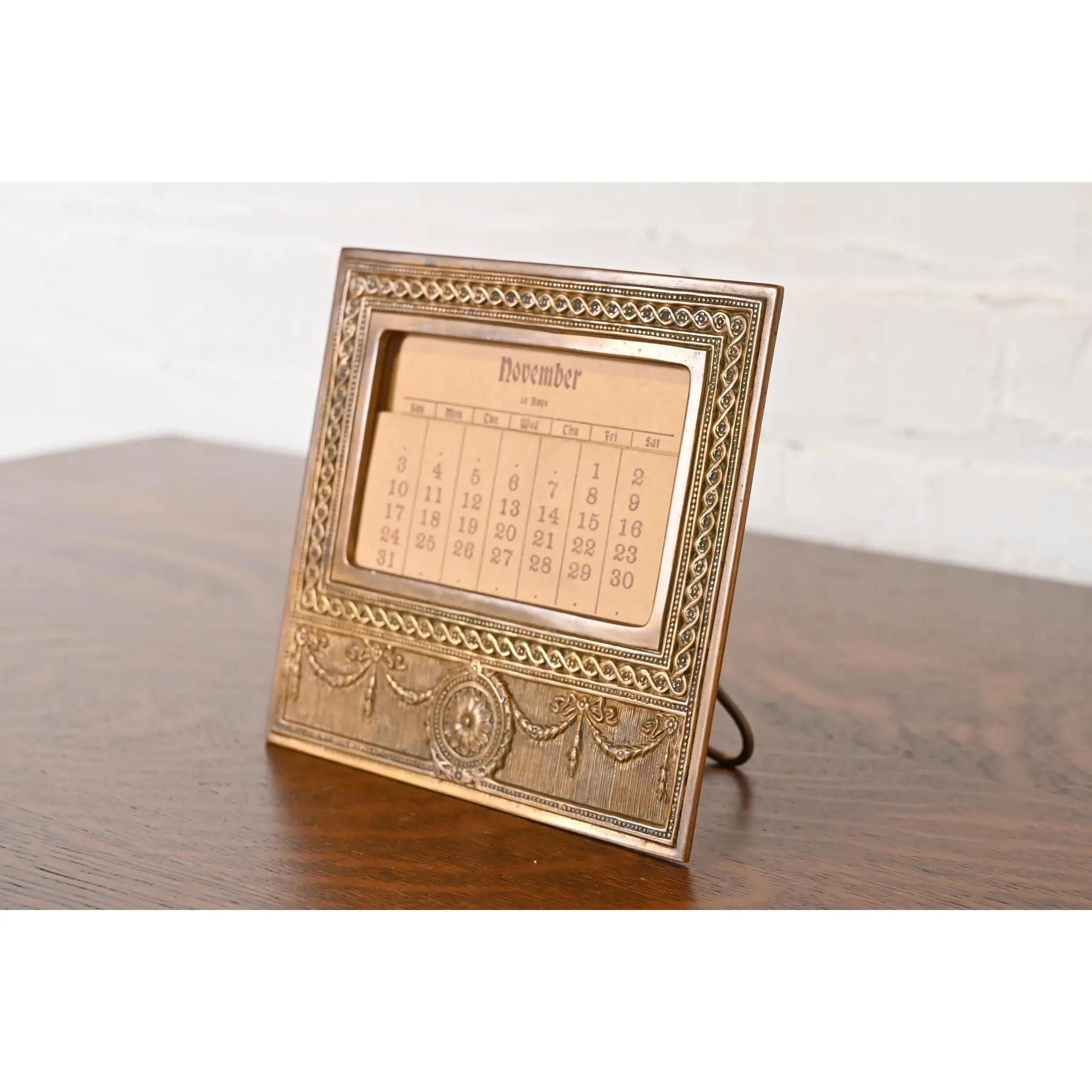 American Tiffany Studios New York Adam Bronze Doré Desk Calendar Frame or Picture Frame For Sale