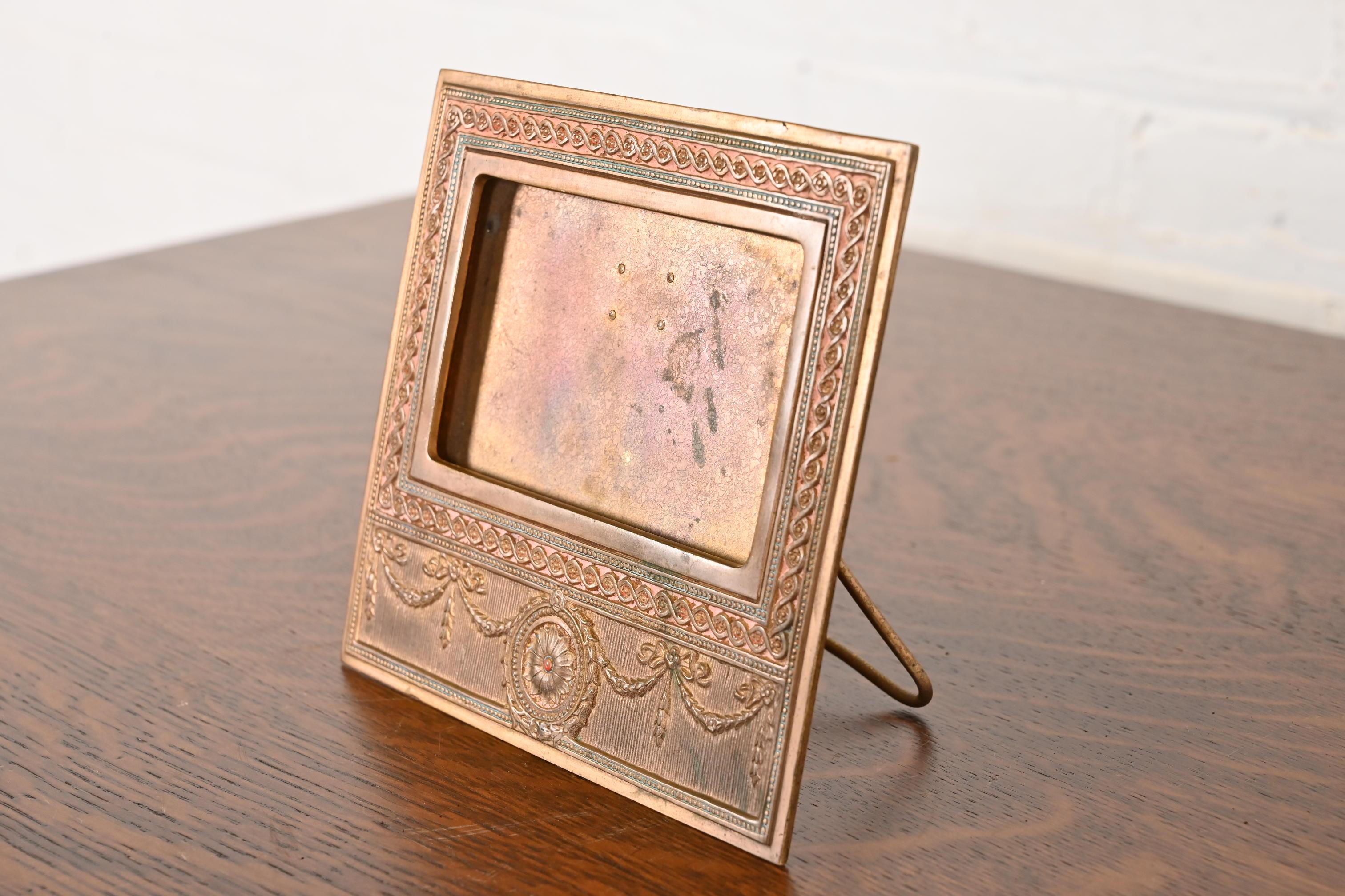 American Tiffany Studios New York Adam Bronze Doré Desk Calendar Frame or Picture Frame For Sale