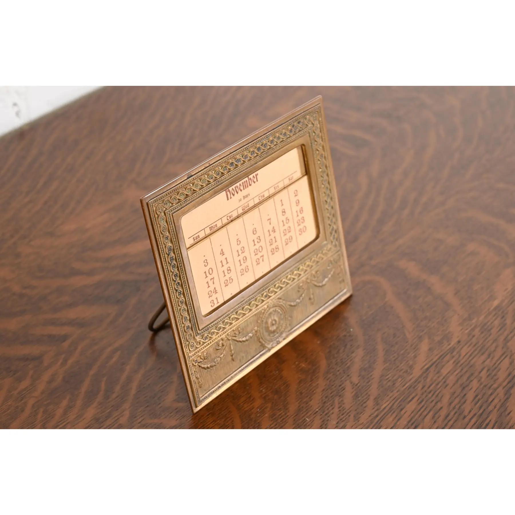 Tiffany Studios New York Adam Bronze Doré Desk Calendar Frame or Picture Frame In Good Condition For Sale In South Bend, IN