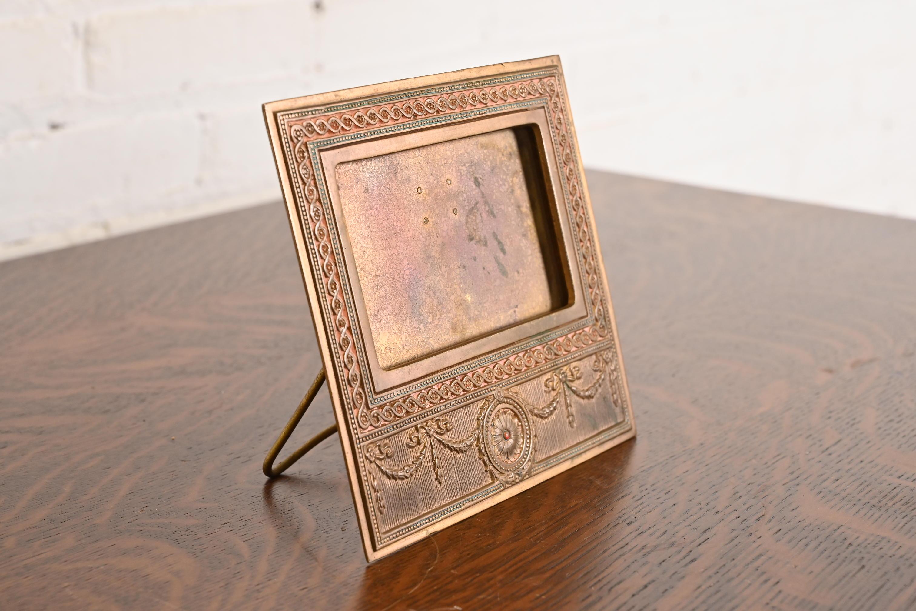 Tiffany Studios New York Adam Bronze Doré Desk Calendar Frame or Picture Frame In Good Condition For Sale In South Bend, IN