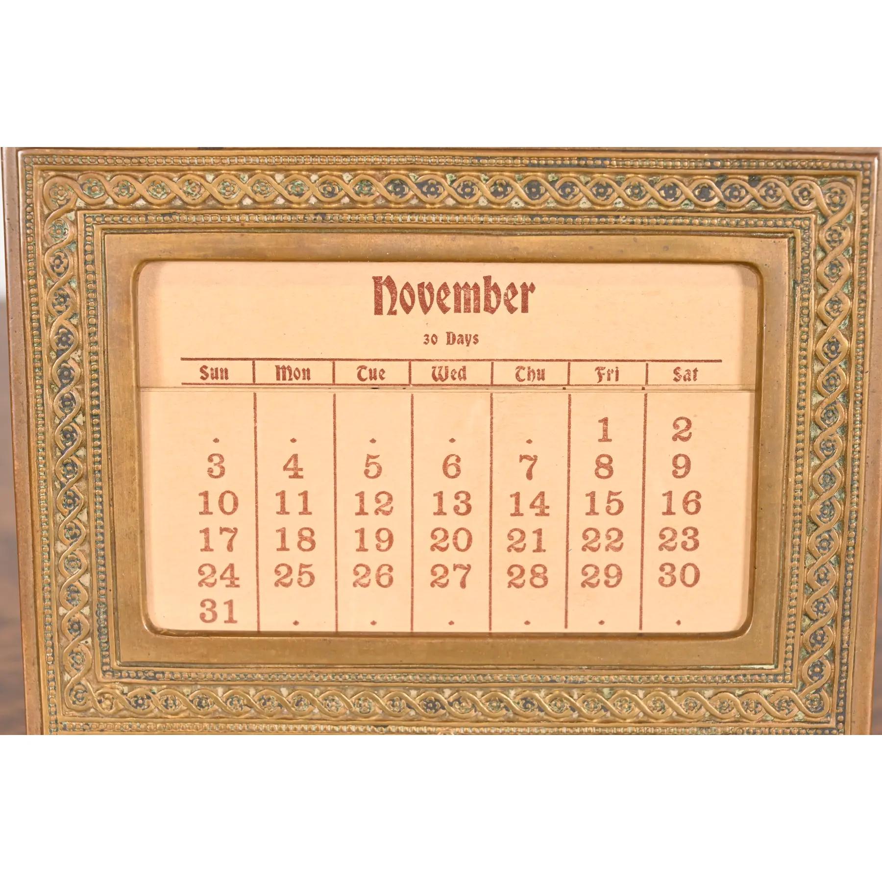 20th Century Tiffany Studios New York Adam Bronze Doré Desk Calendar Frame or Picture Frame For Sale