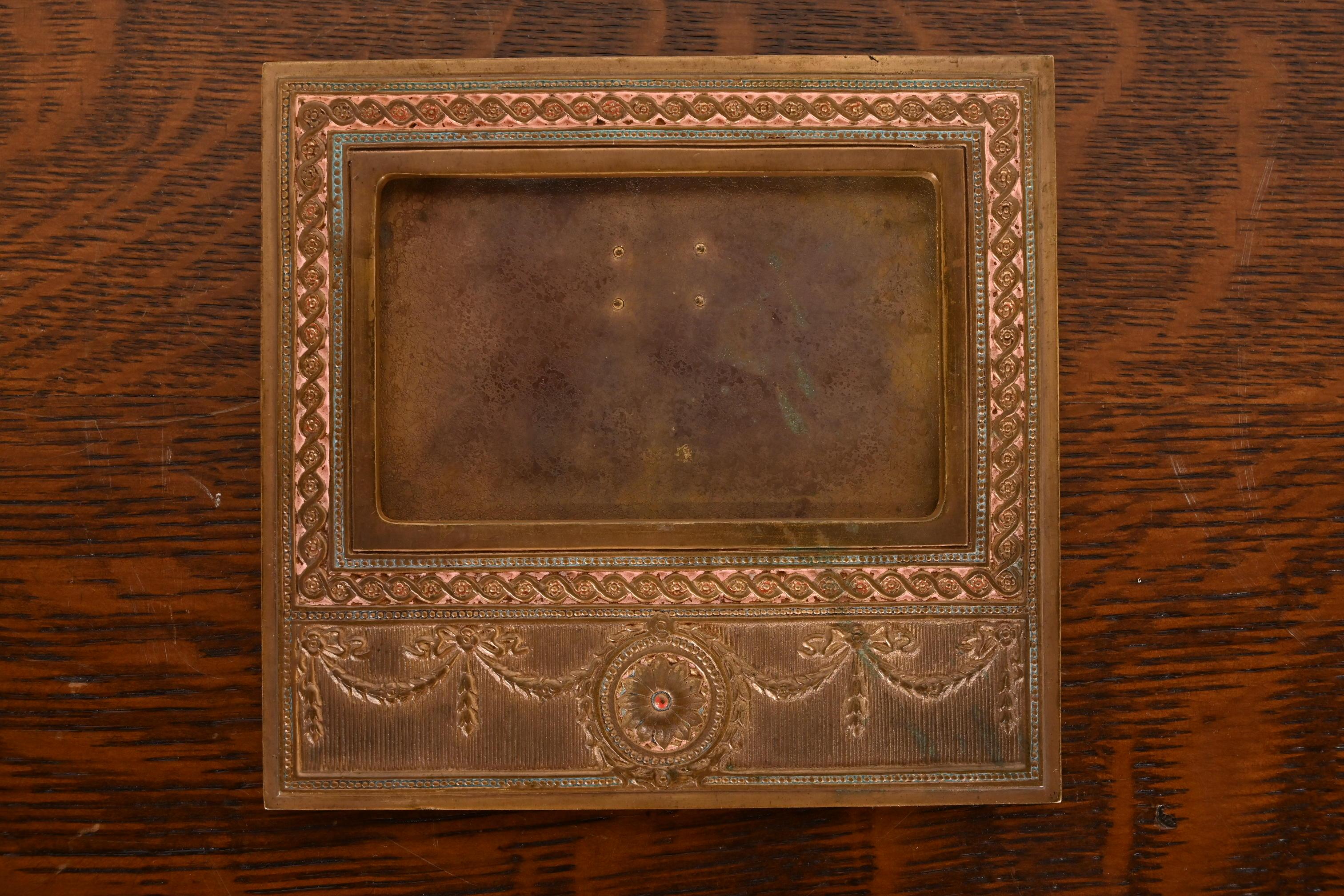 20th Century Tiffany Studios New York Adam Bronze Doré Desk Calendar Frame or Picture Frame For Sale