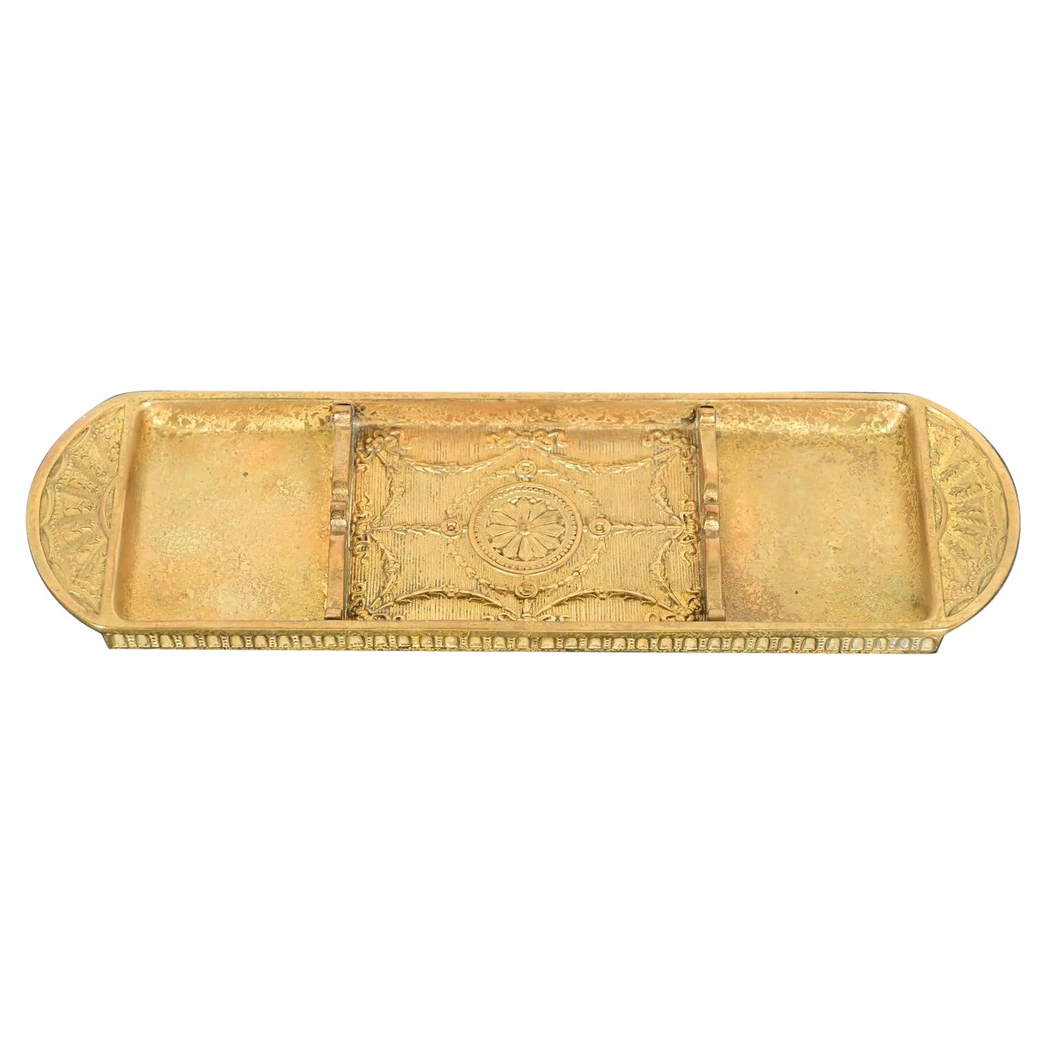 Tiffany Studios New York Adam Pattern Bronze Doré Pen Tray For Sale