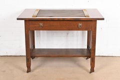 Tiffany Studios New York American Indian Bronze Blotter Ends & Leather Desk Pad