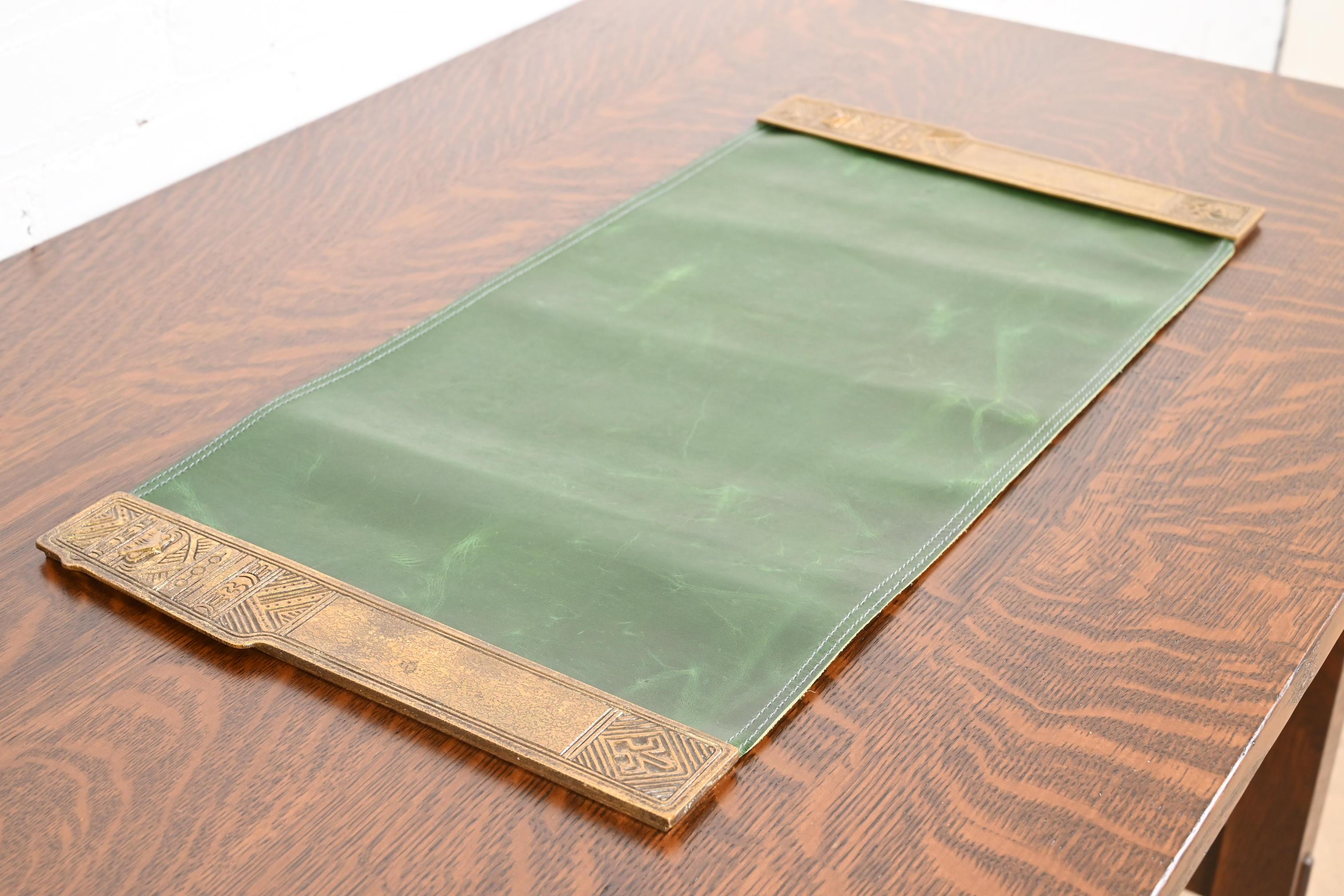 20th Century Tiffany Studios New York American Indian Bronze Blotter Ends With Leather Pad For Sale