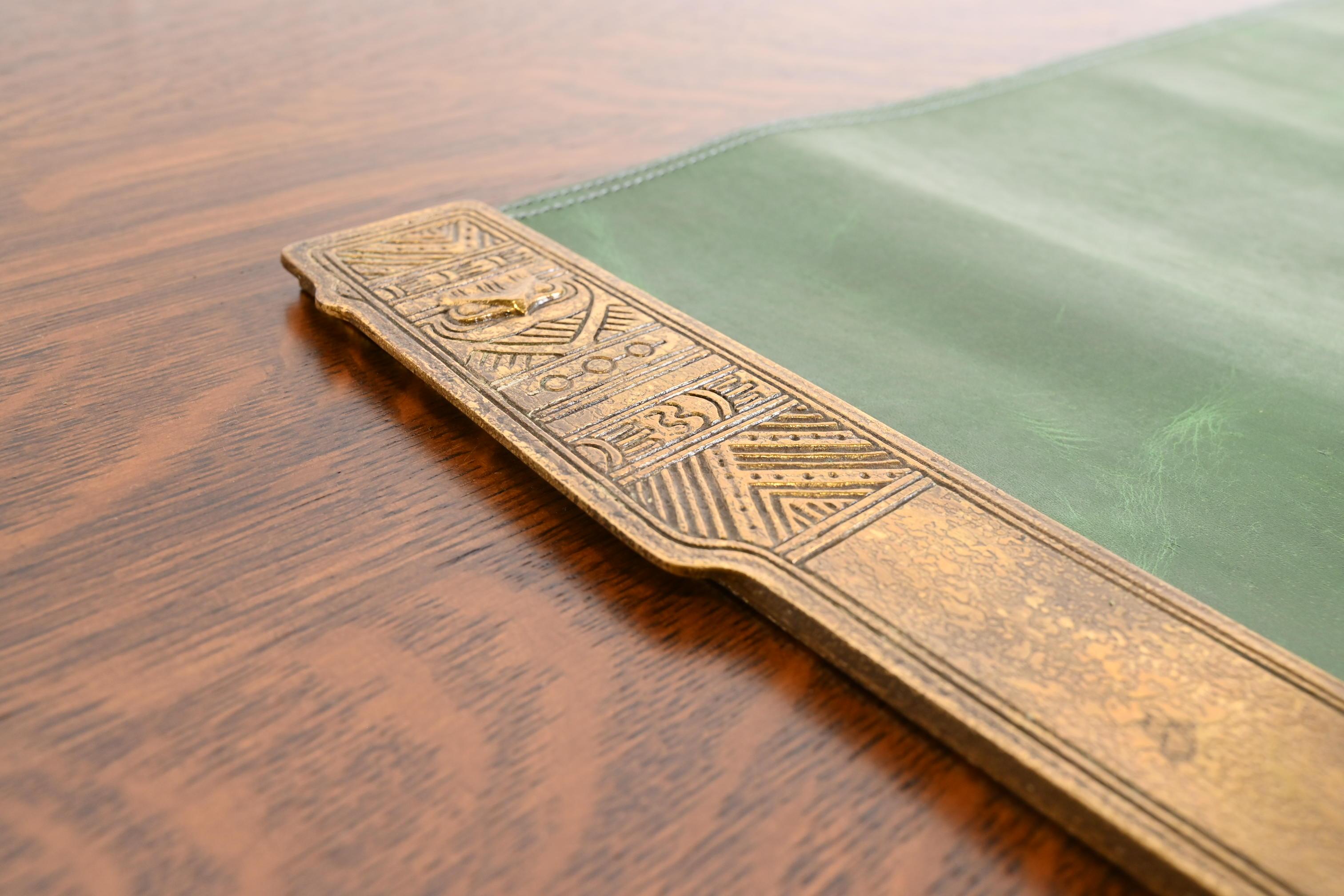 Tiffany Studios New York American Indian Bronze Blotter Ends With Leather Pad For Sale 1