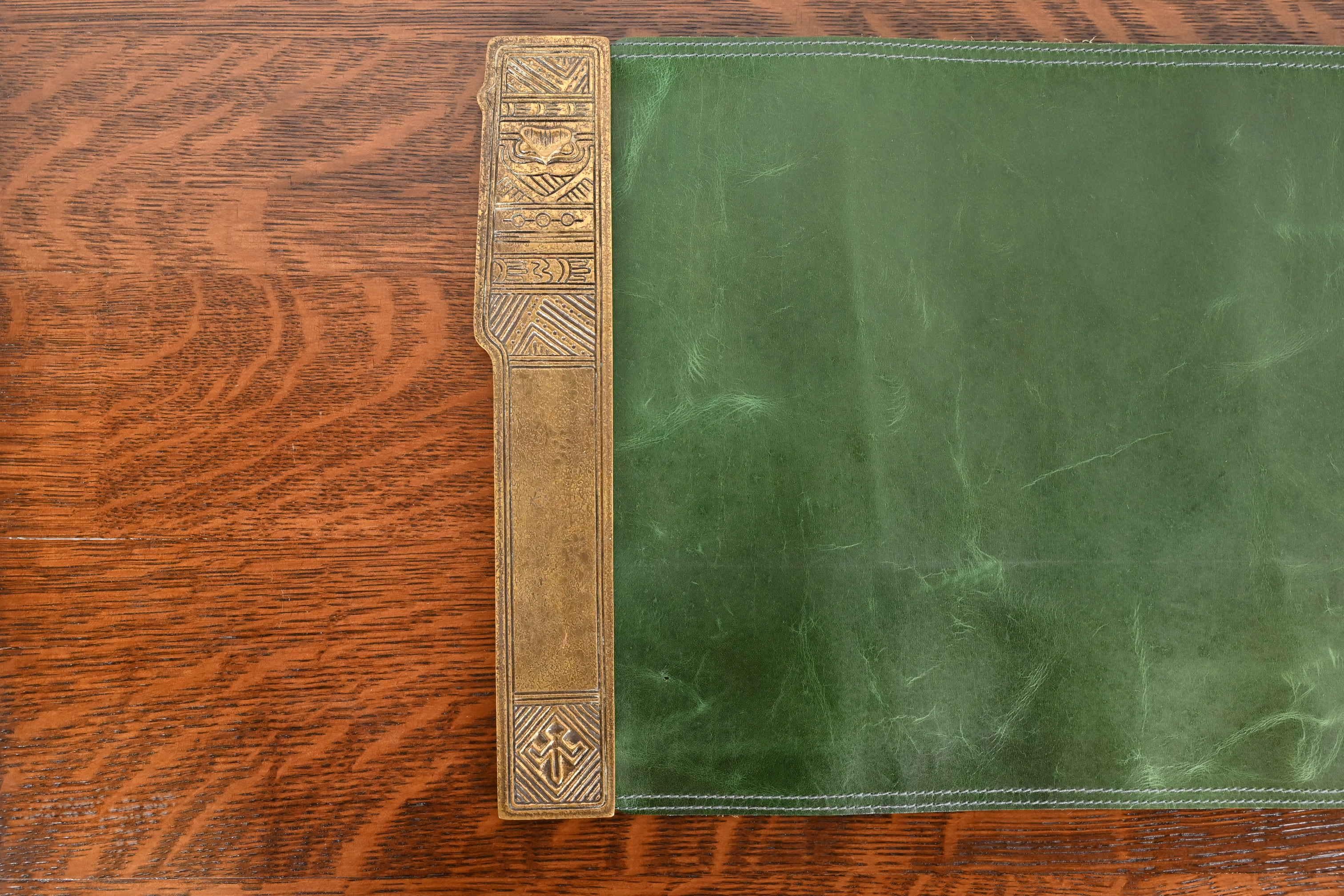 Tiffany Studios New York American Indian Bronze Blotter Ends With Leather Pad For Sale 2