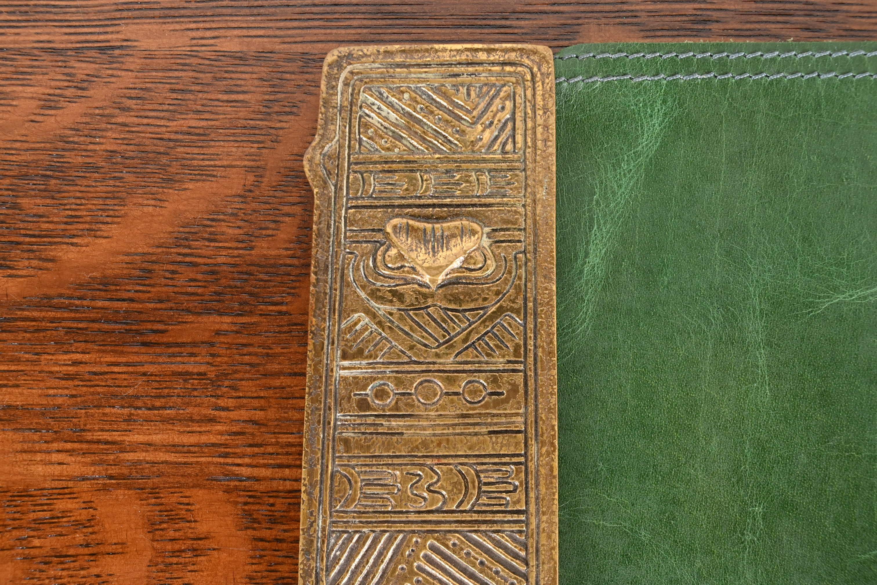 Tiffany Studios New York American Indian Bronze Blotter Ends With Leather Pad For Sale 3