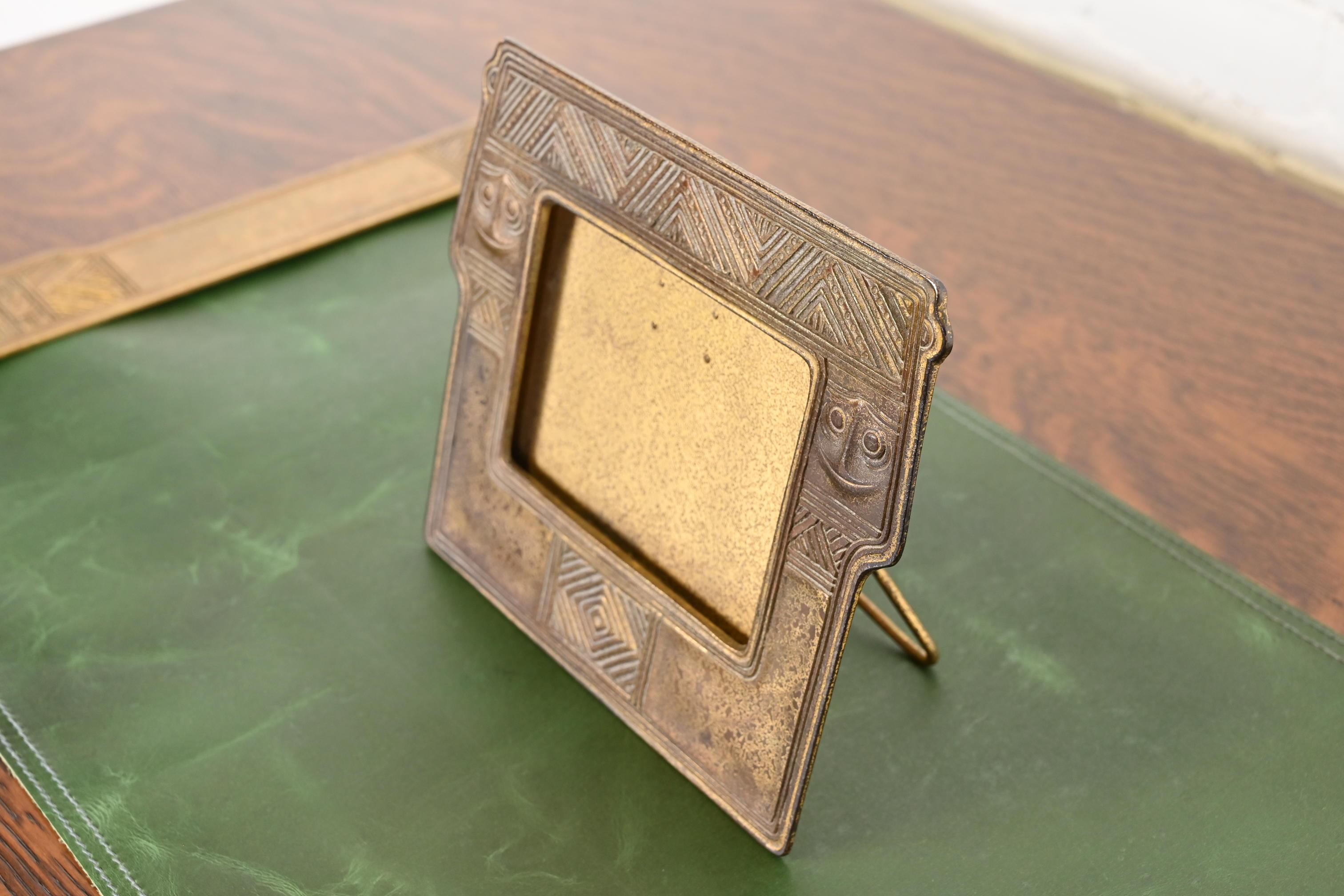 Arts and Crafts Tiffany Studios New York American Indian Bronze Doré Desk Calendar Frame For Sale