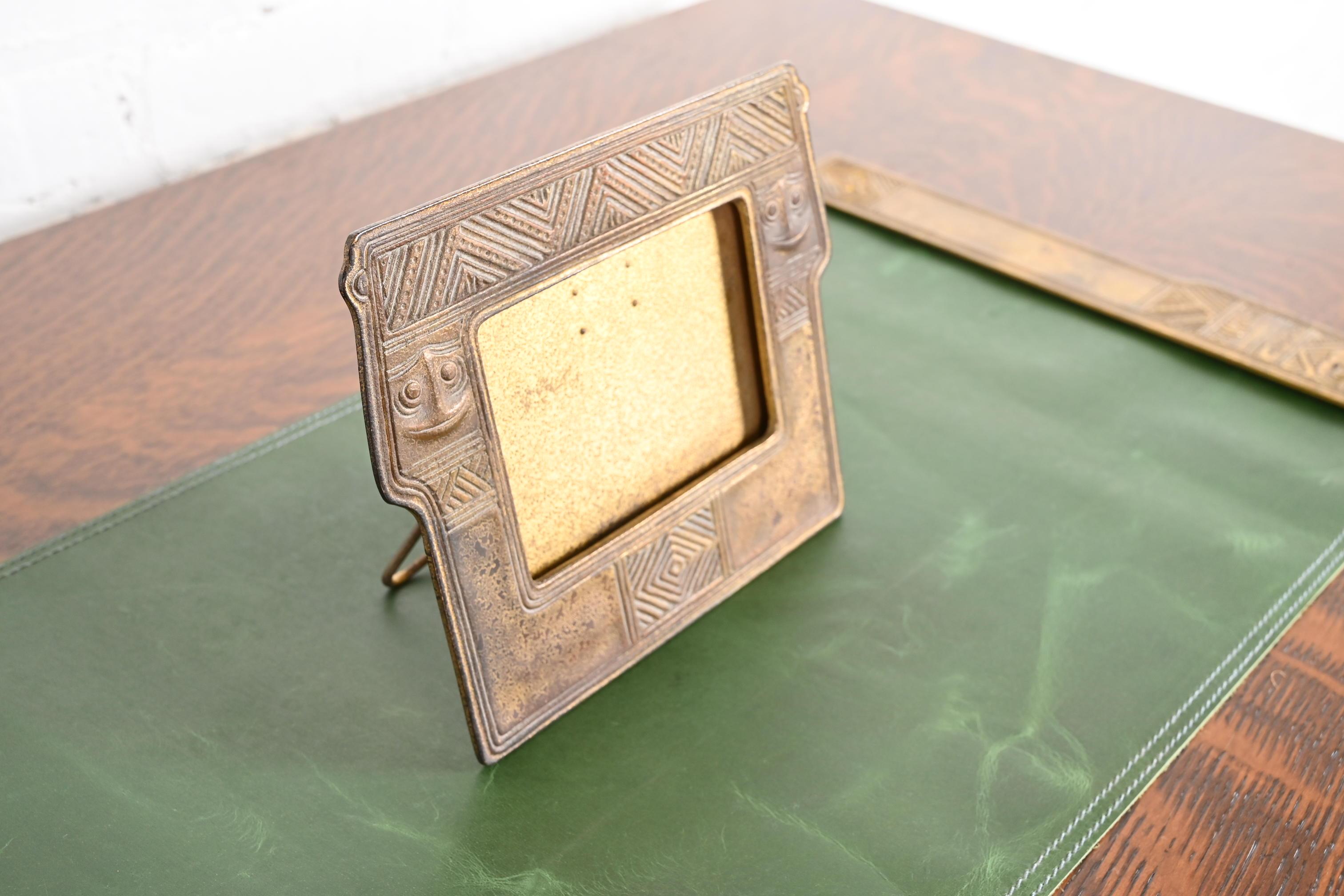 20th Century Tiffany Studios New York American Indian Bronze Doré Desk Calendar Frame For Sale