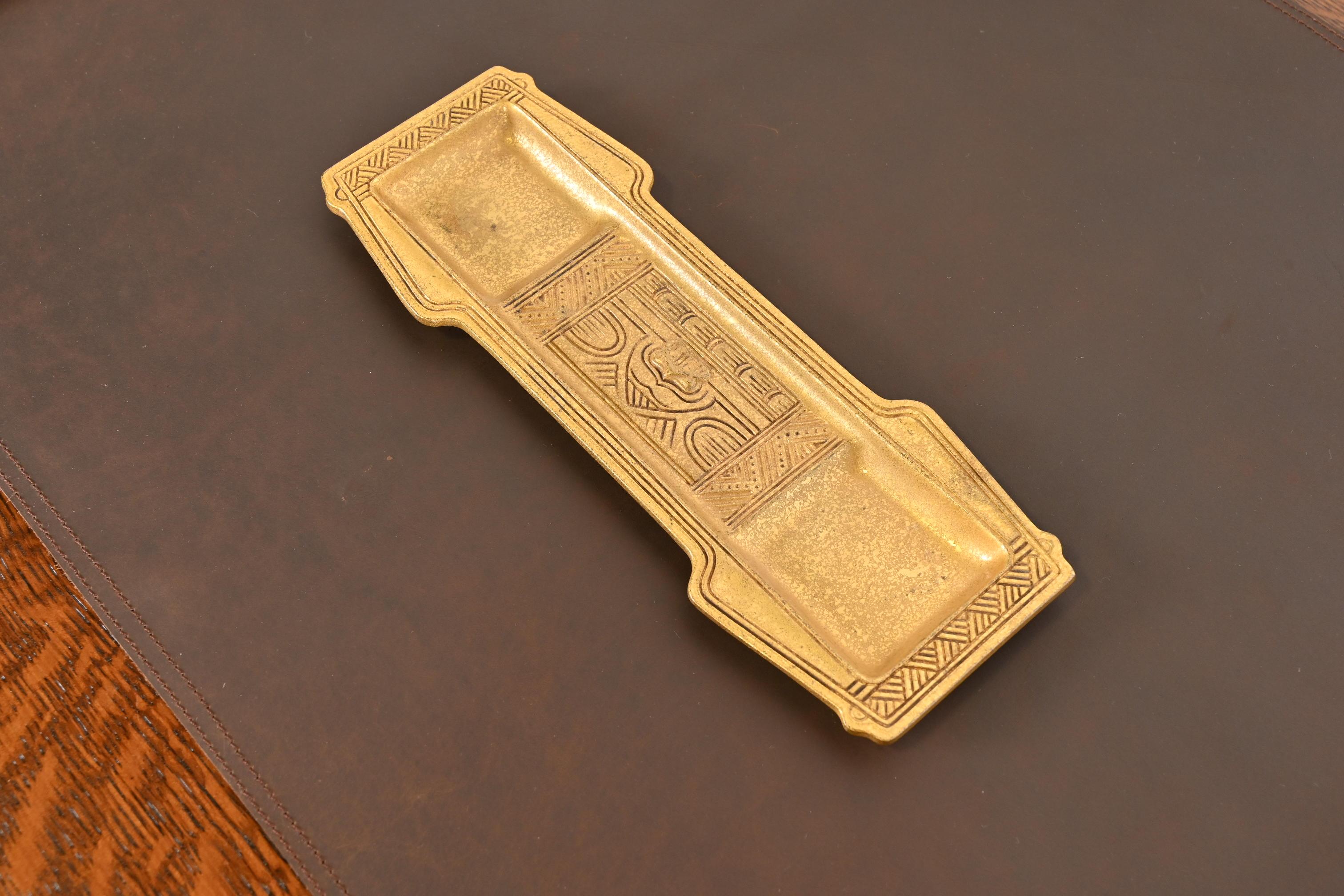 20th Century Tiffany Studios New York American Indian Bronze Doré Pen Tray