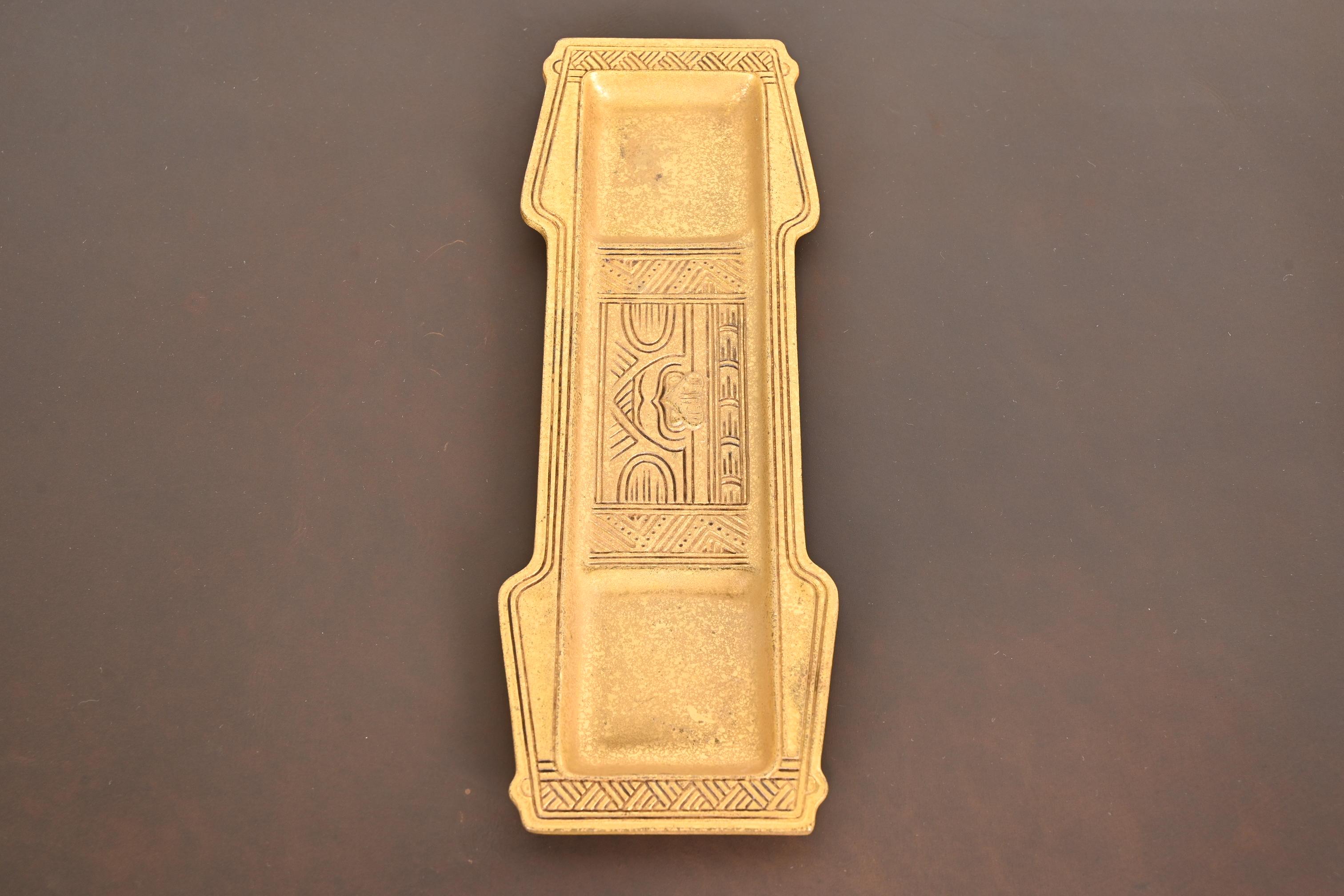 Tiffany Studios New York American Indian Bronze Doré Pen Tray 1