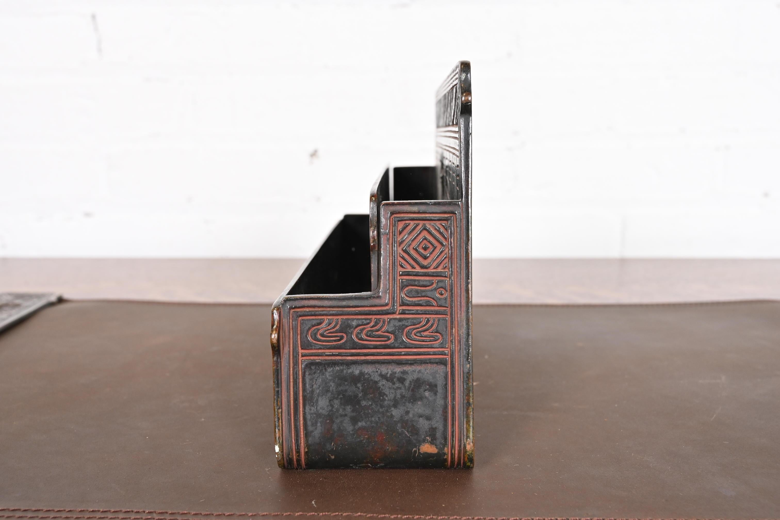 Tiffany Studios New York American Indian Patinated Bronze Letter Rack 2