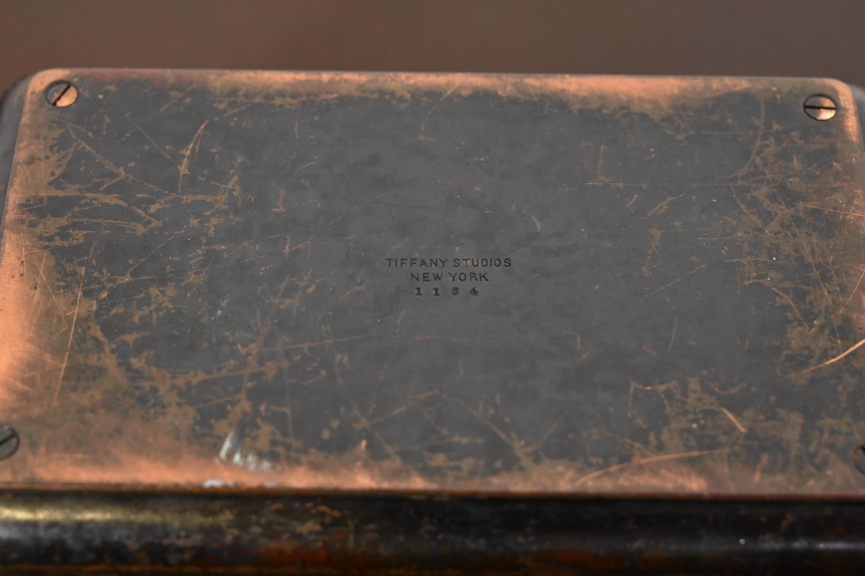 Tiffany Studios New York American Indian Patinated Bronze Stamp Box For Sale 5
