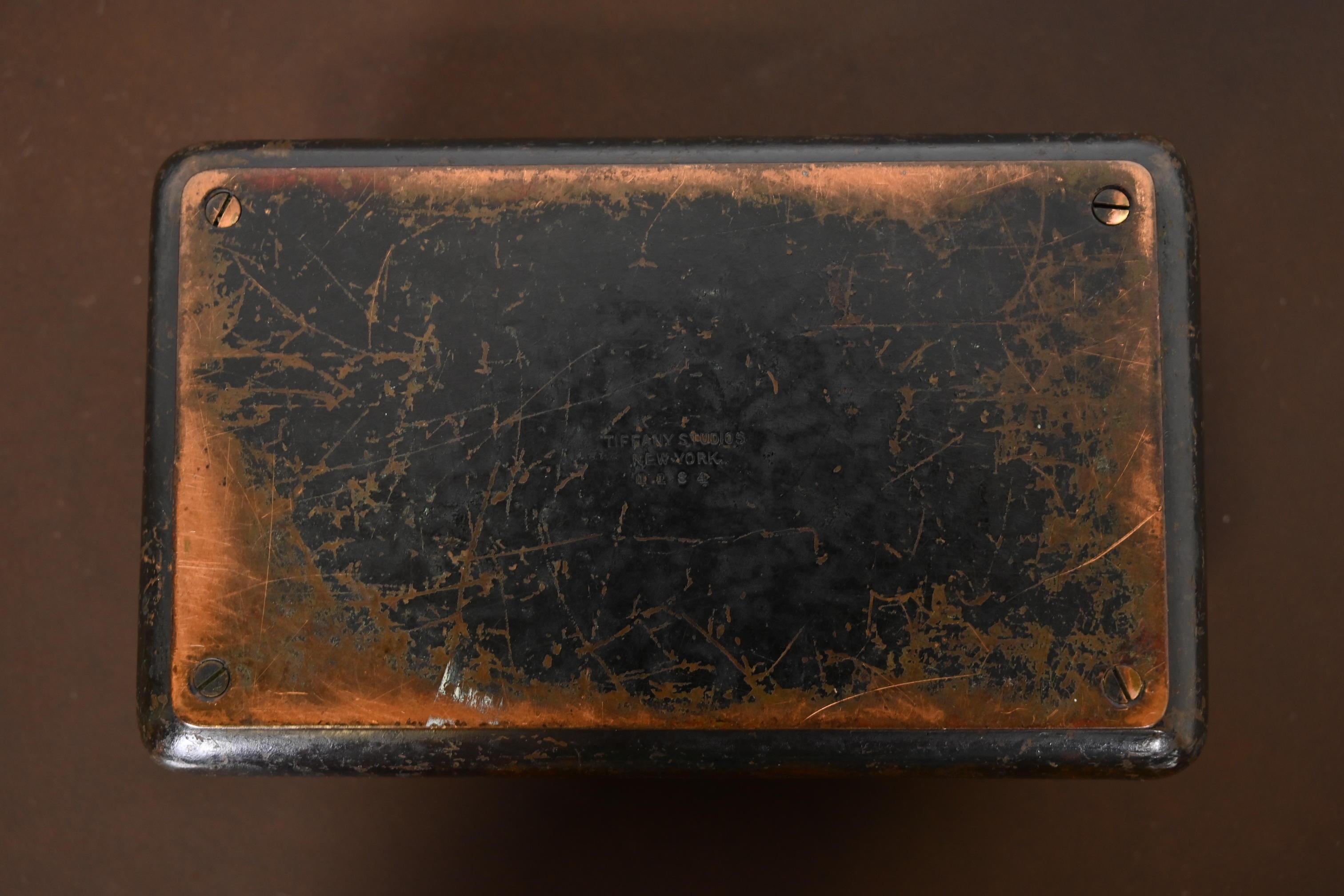 Tiffany Studios New York American Indian Patinated Bronze Stamp Box For Sale 4