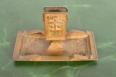 Tiffany Studios New York American Indian Pattern Bronze Doré Match Box Holder